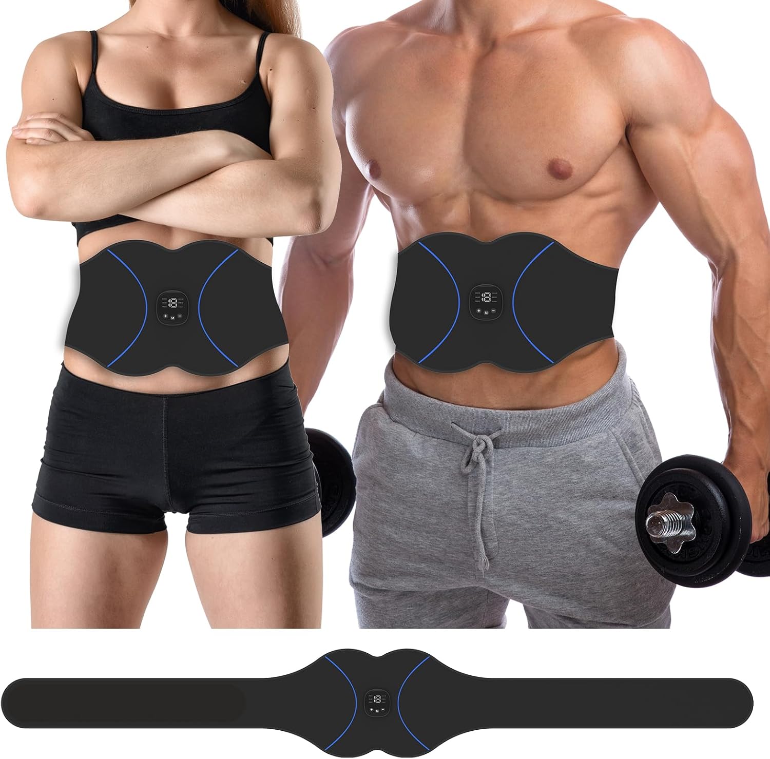 FDA Cleared, ABS Stimulator - EMS Muscle Stimulator, Portable Muscle Training for Abdomen, Abdominal Toning Belt, Fitness Ab Workout Equipment for Women and Men, (Black Blue)