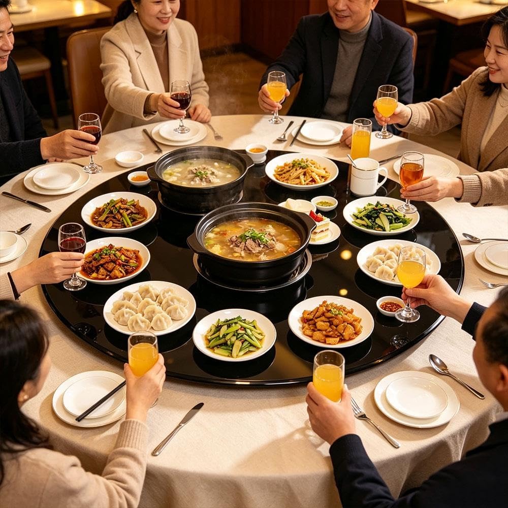 Piatto Girevole in Vetro Nero Lazy Susan Vassoio Girevole Tavolo da Pranzo