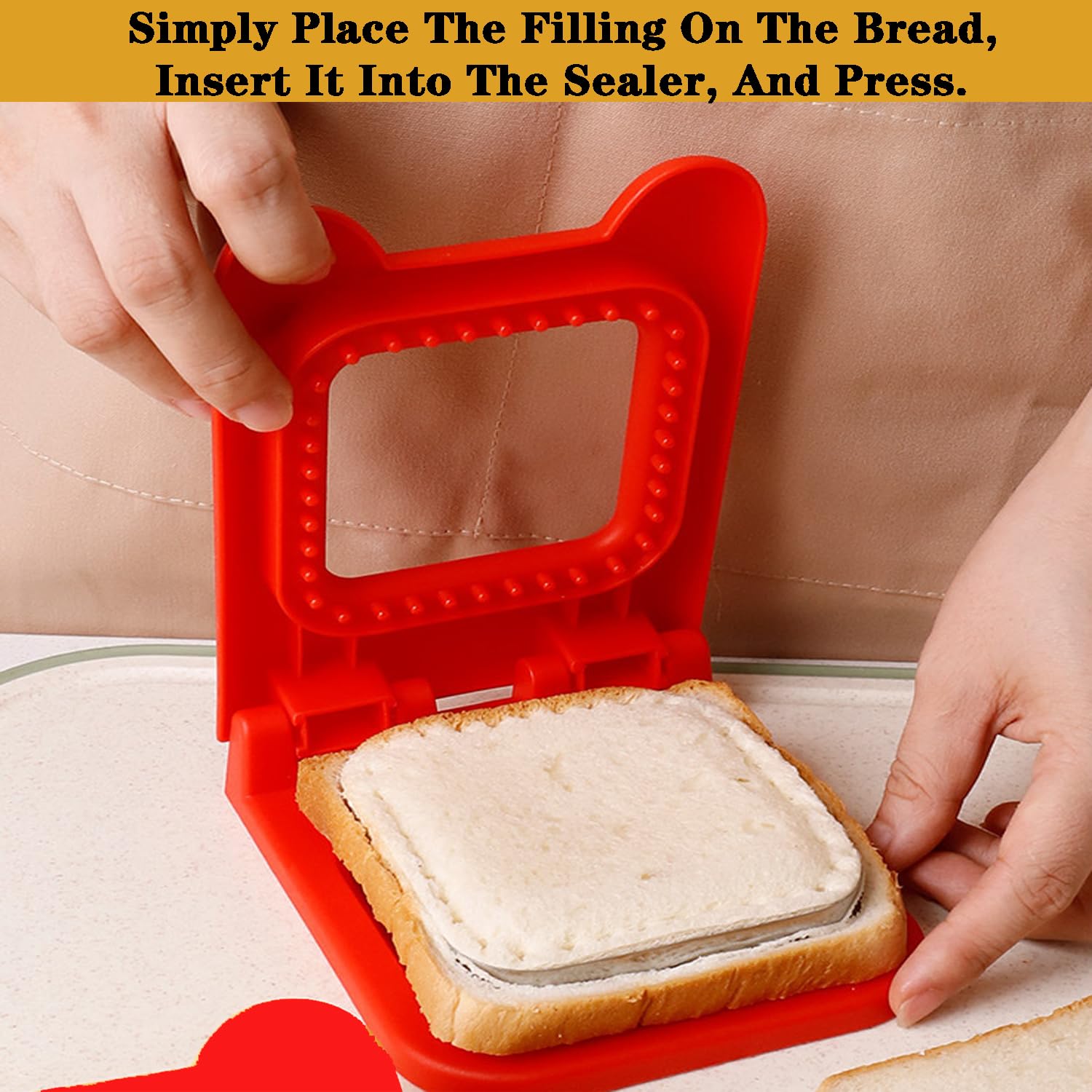 Square Sandwich Cutter and Sealer for Kids Lunch - Leak-Proof Design & Dishwasher Safe, Stainless Steel Blades for Bento Box, Party Snacks (Red) 2