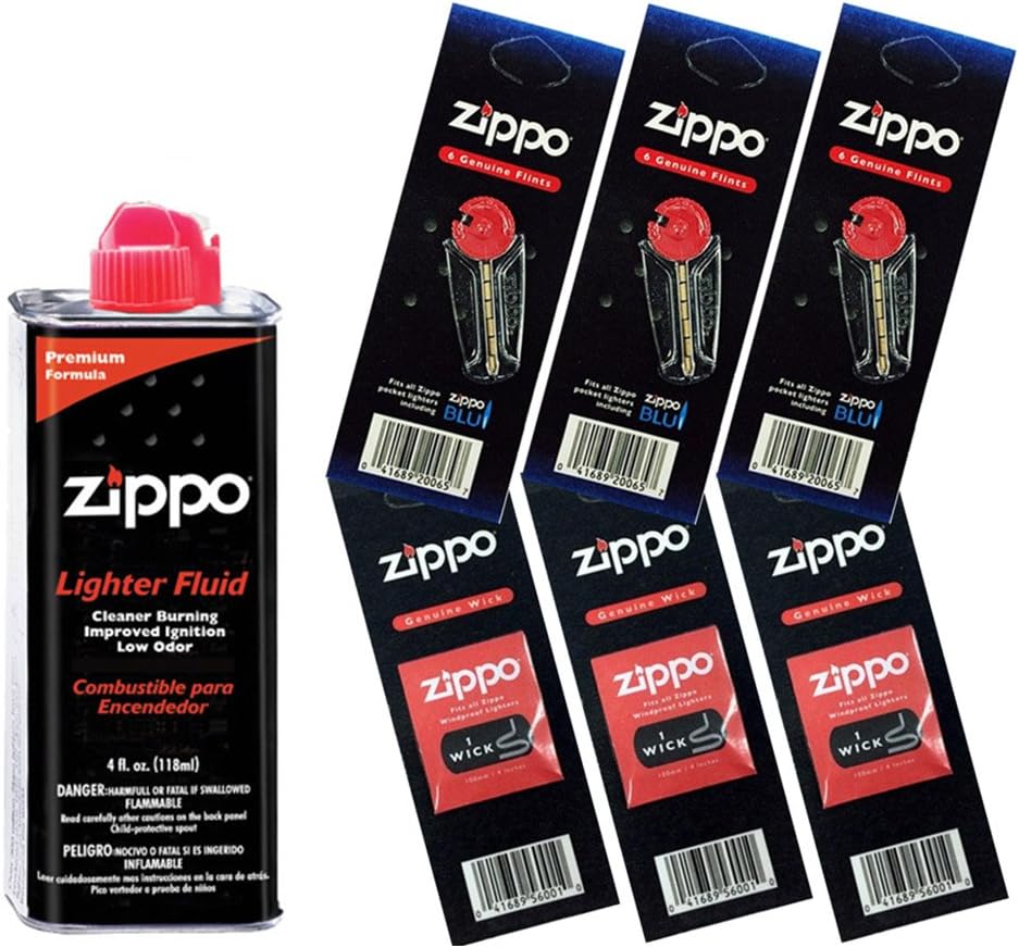 Zippo Gift Set - 4 Fl.oz Fluid Fuel and 3 Wick Card & 3 Flint Card (18 Flints)