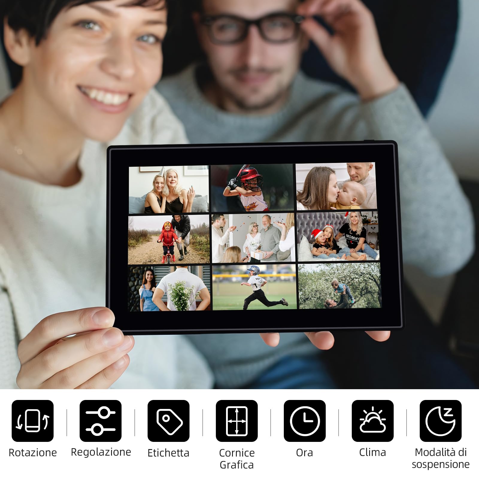 Rollei Smart Frame WiFi 105 in bruin hout. 10,1 inch digitale fotolijst met wifi-functie om uw foto's en video's met geluid af te spelen