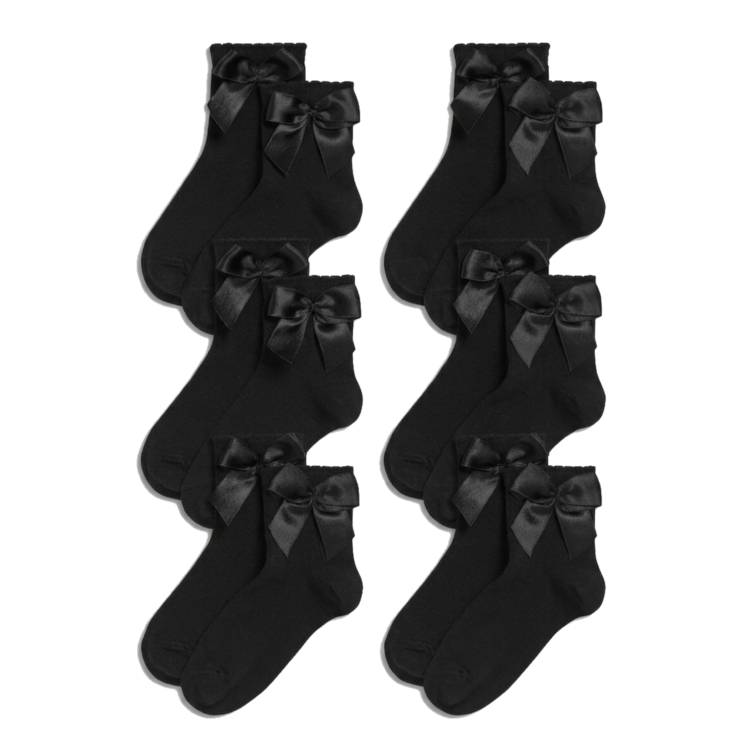 Thread Linens Girls 3 Pairs Ankle School Socks with Bow for Kids Cotton Rich Plain Fluffy School Ankle Socks with Matching Bow Girls socks (6-8, Grey)