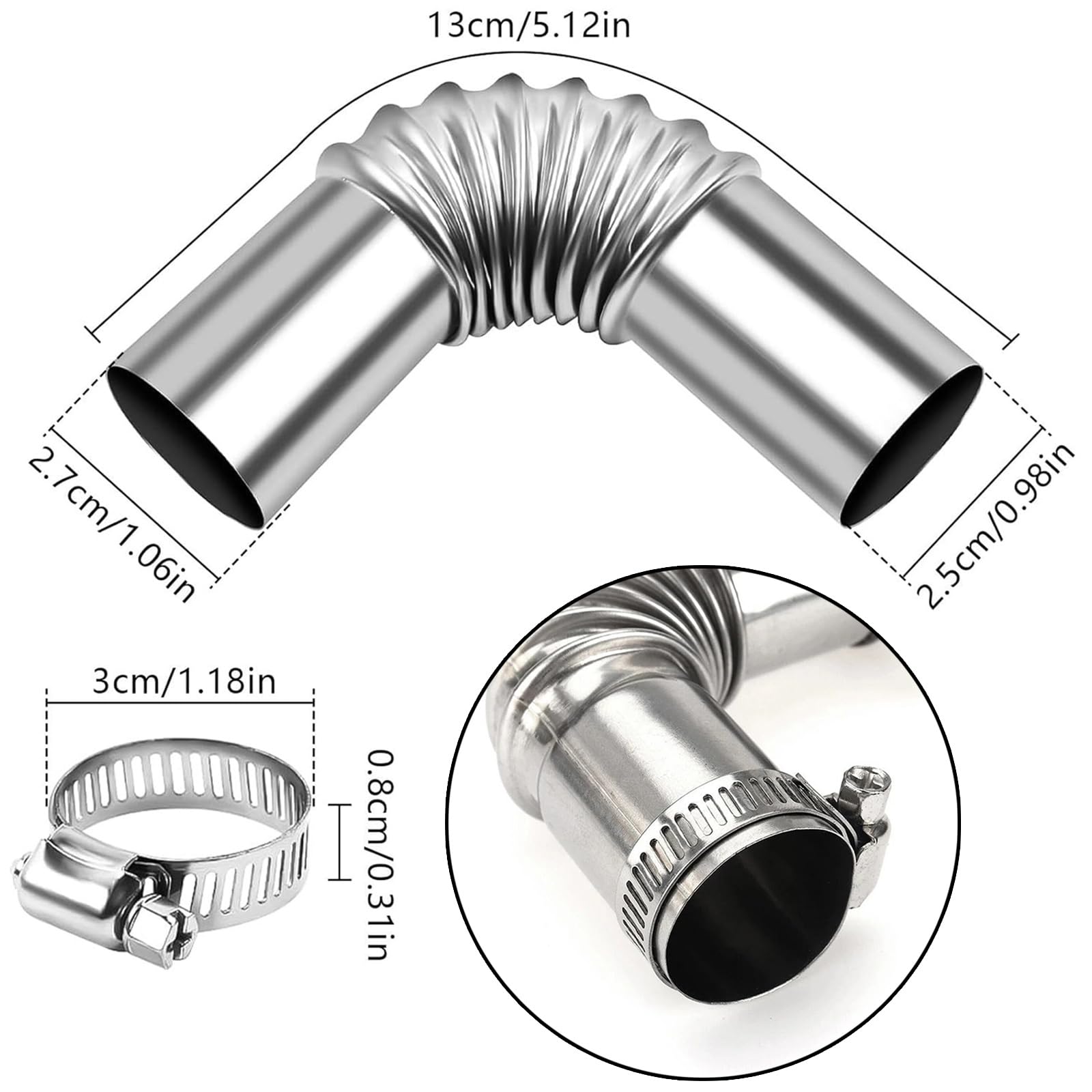 Connettore Di Scarico 25mm Per Riscaldatore Diesel – 2 Pezzi In Acciaio Inox Con Fascette E Cacciavite Per Auto E Moto