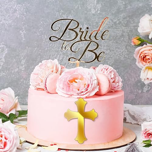 Miniatura 5 de 16 adornos de bautismo para tartas cruzadas para cupcakes, espejo dorado, acrílico, decoración para bautismo, decoración cristiana (estilo vívido)