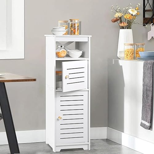 Miniatura 5 de Armario de almacenamiento de baño con estante de 1 nivel y puerta doble, organizador de almacenamiento independiente, armario de entrada, estante de