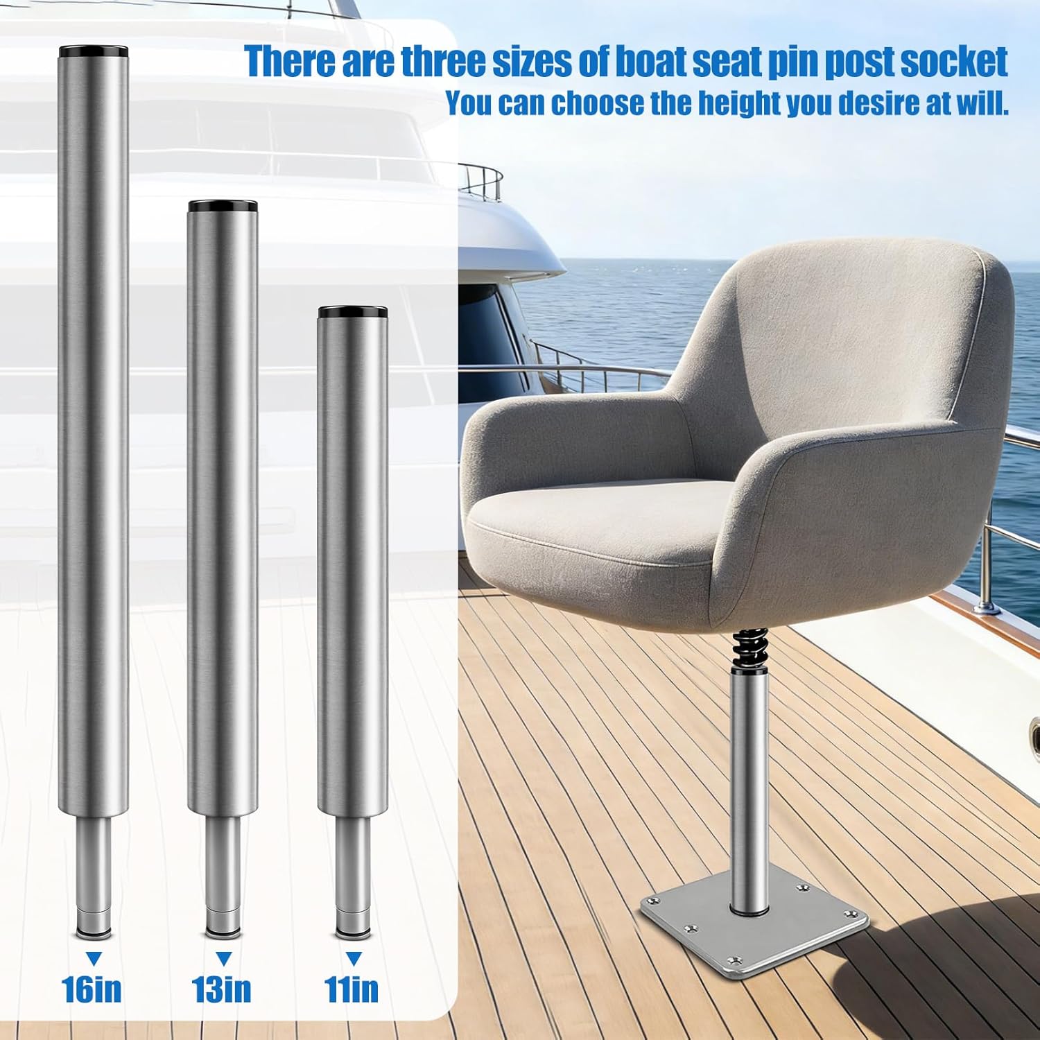 13 in Marine Boat Seat Pedestal Base Mount Kit - Includes 3/4" Lock-in Pin Post & 7"x7" Mount Plate for Pontoon, Fishing & Bass Boats