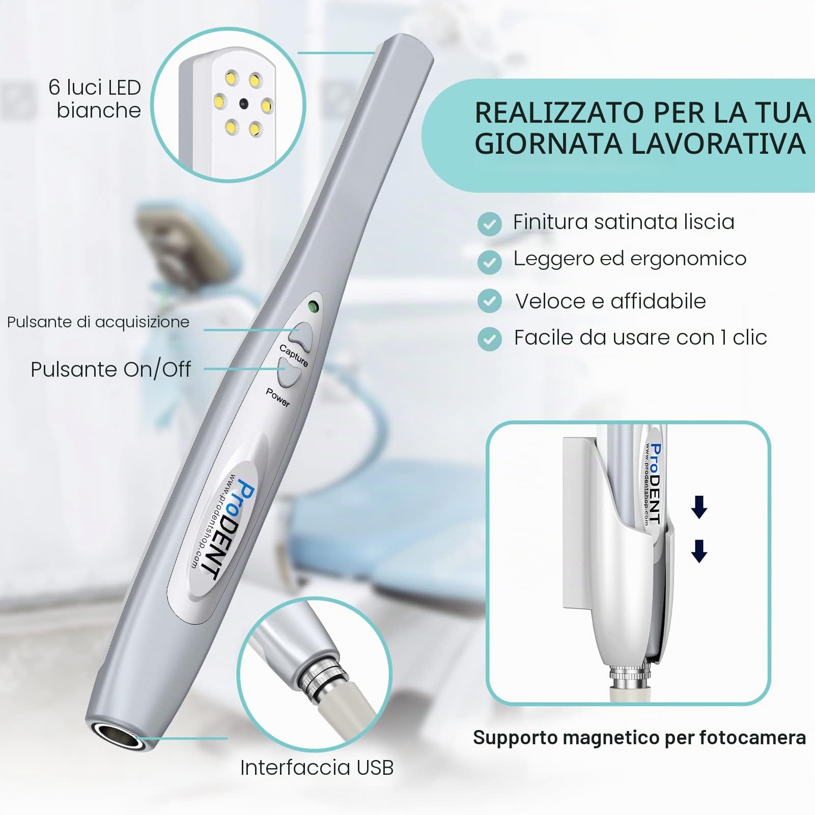ProDENT Dental USB fotocamera intraorale PD740 pulsante di acquisizione funziona con vapore, SIDEXIS, Carestream e la maggior parte dei software di immagini