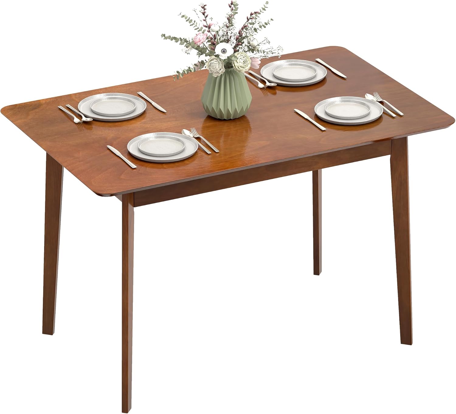 HOMCOM 47" Mid-Century Modern Dining Table for 4, Rectangular Kitchen Table with Wood Grain Finish, Tapered Legs, Wood Frame for Small Spaces, Dining Room, Apartment, Easy to Assemble, Walnut
