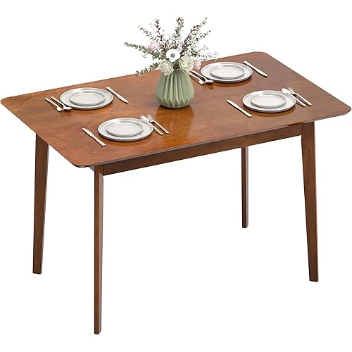 HOMCOM 47" Mid-Century Modern Dining Table for 4, Rectangular Kitchen Table with Wood Grain Finish, Tapered Legs, Wood Frame for Small Spaces, Dining Room, Apartment, Easy to Assemble, Walnut