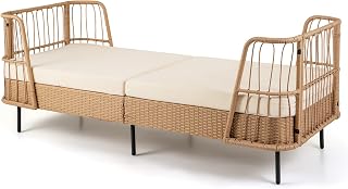 COSTWAY Rattan Lounge Sofa, Lounge Möbel Outdoor, Gartenlounge | Gartenliege mit Kissen, Daybed Wetterfest, Polyrattan Gartenmöbel, Balkonmöbel Kleiner Balkon