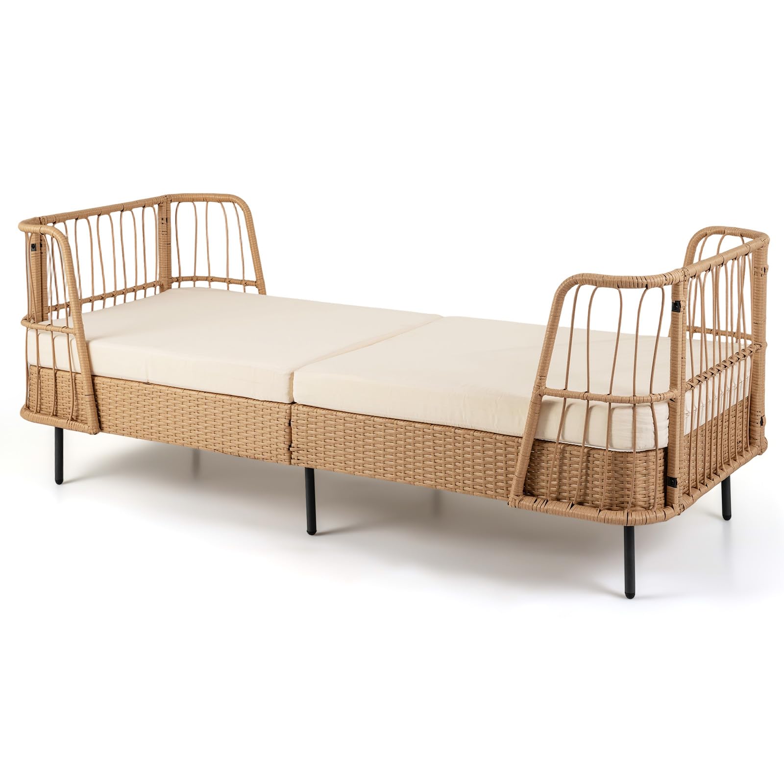 COSTWAY Rattan Lounge Sofa, Lounge Möbel Outdoor, Gartenlounge | Gartenliege mit Kissen, Daybed Wetterfest, Polyrattan Gartenmöbel, Balkonmöbel Kleiner Balkon