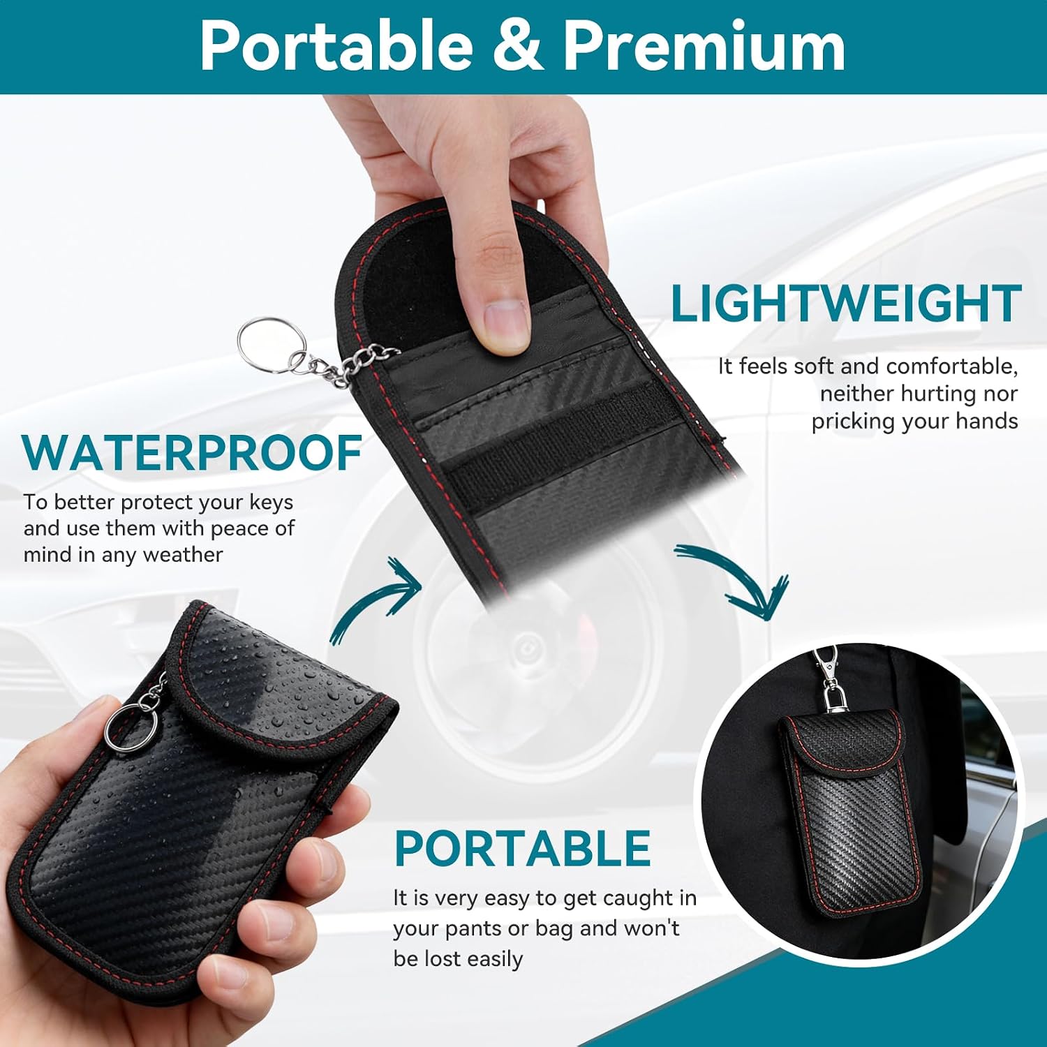Faraday Pouch for Car Keys, 4-Pack RFID Signal Blocking Key Fob Protector, Anti-Theft Double-Layered Case for Car Key Fobs, Signal Blocking Holder