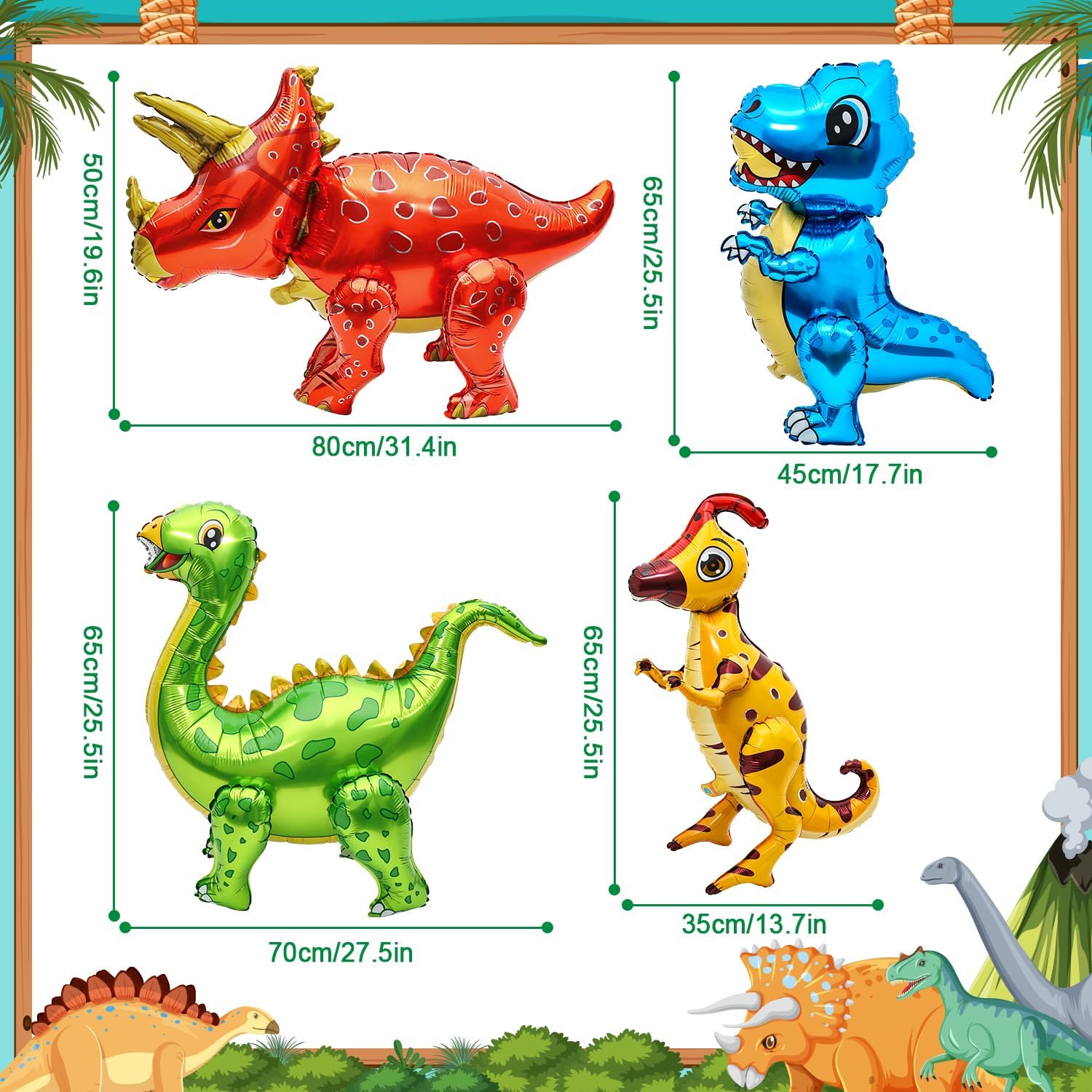 4Pack Giant Self Standing Dinosaur Foil Balloons for Dinosaur Birthday Party Supplies Decorations : Toys & Games