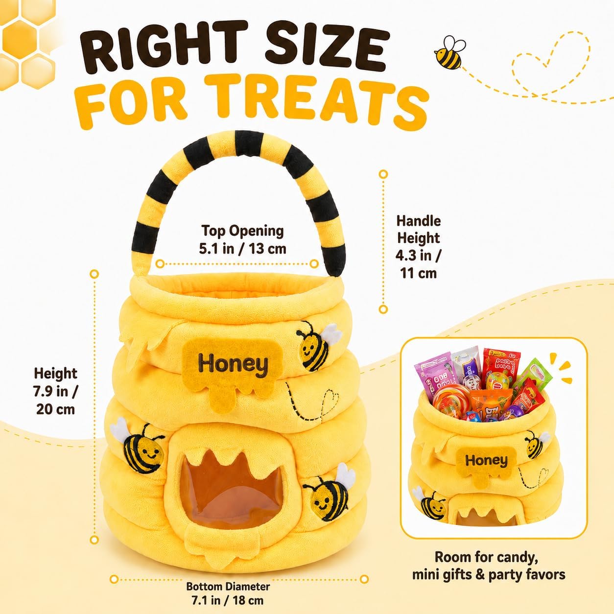 Halloween Bee Candy Bucket - Plush Trick or Treat Bag Honey Pot Tote Gifts image 2