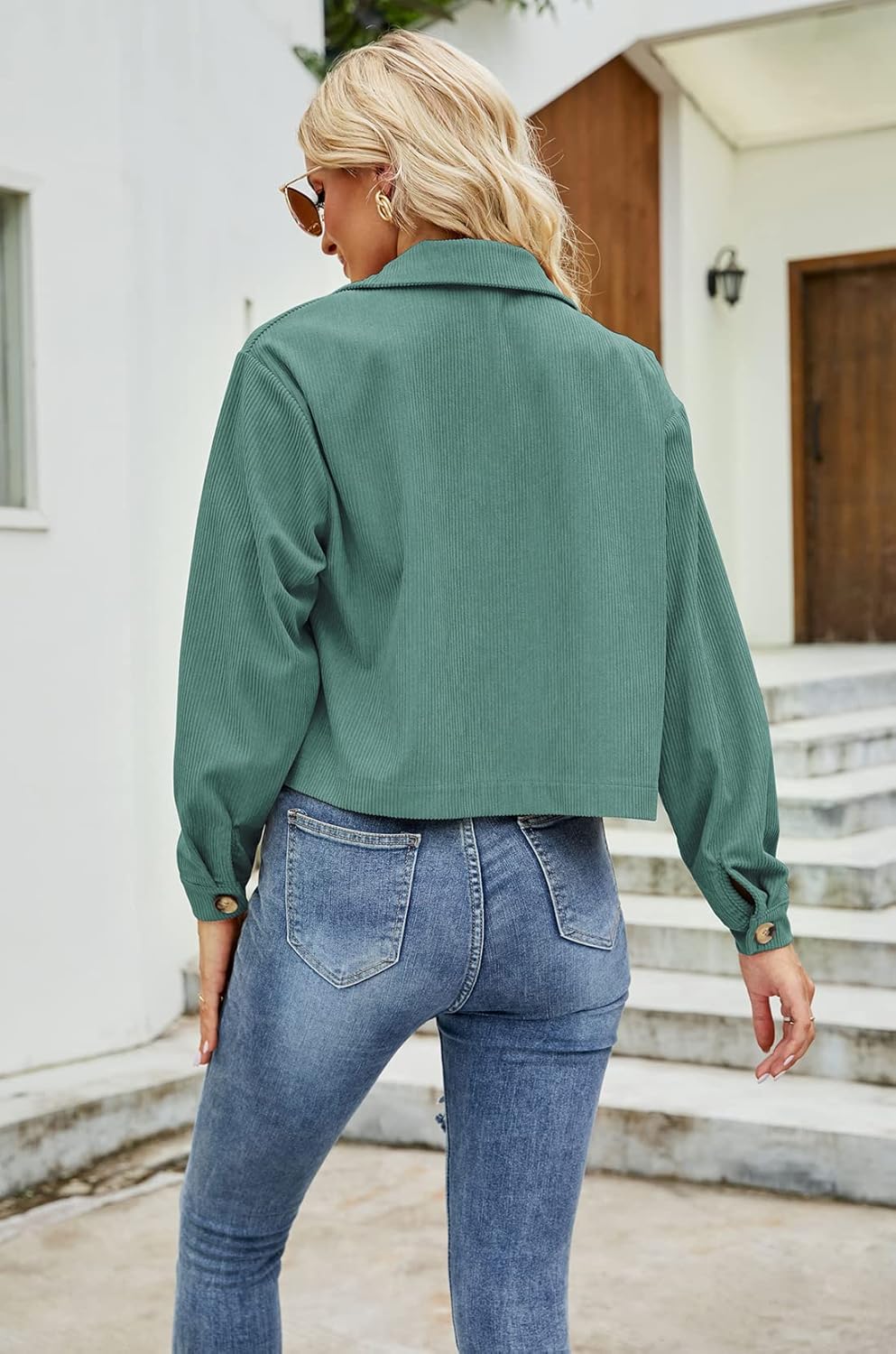 Hairwilly Women's Corduroy Jackets Long Sleeve Button with Pocket Jackets Casual Blouses Tops - Image 3