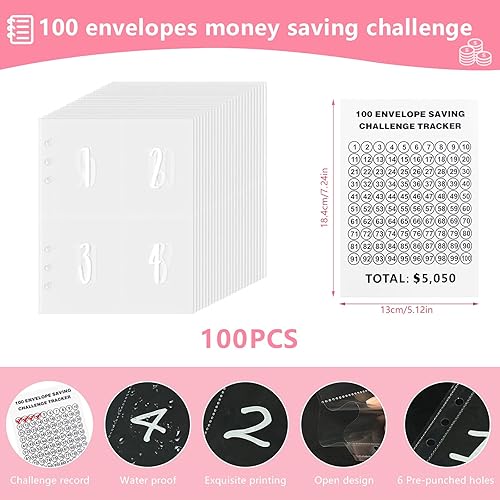 Miniatura 4 de Desafío de ahorro de dinero de 100 sobres, carpeta de desafío de 100 sobres, carpeta de desafío de ahorro de dinero de 100 días con sobres de