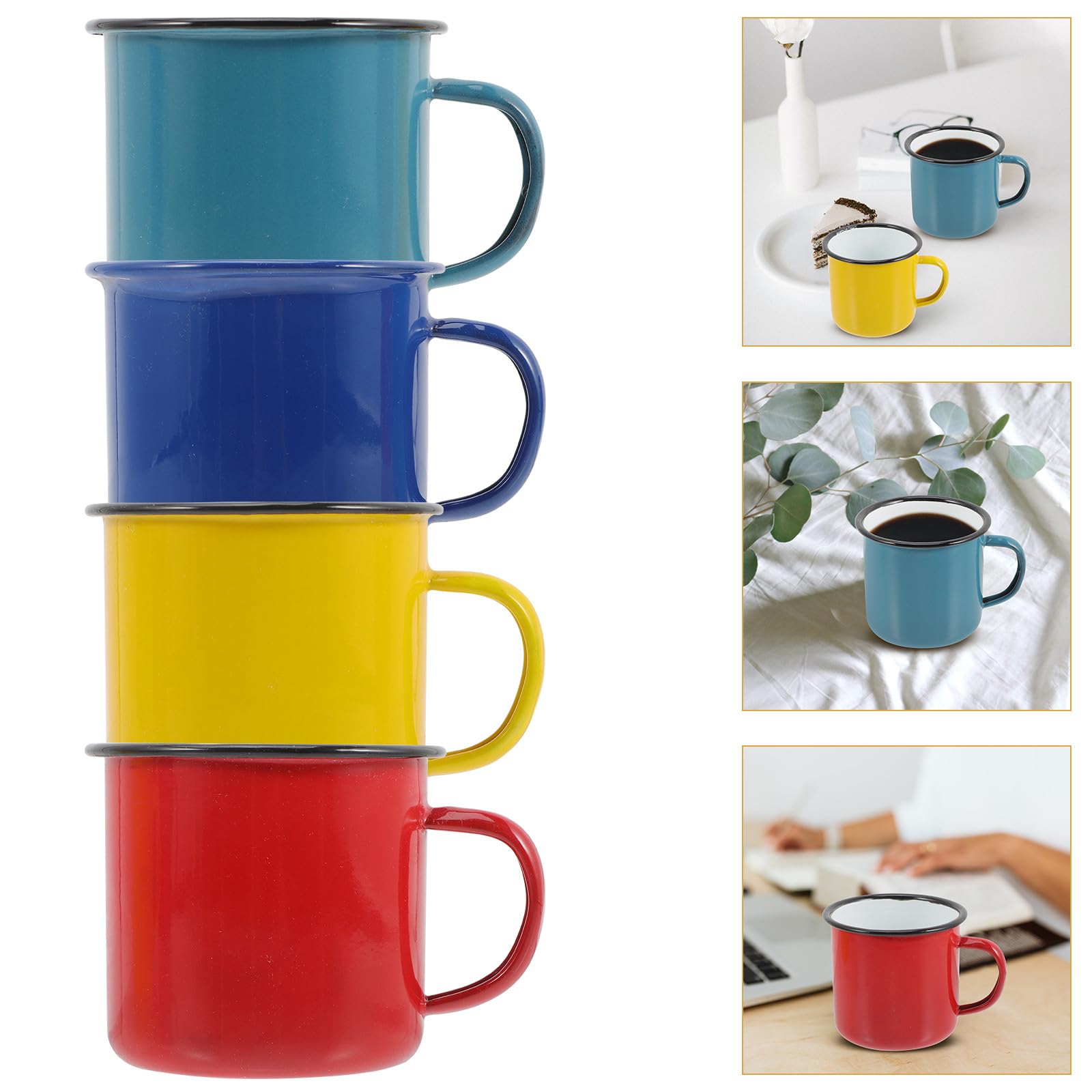iplusmile 4 Stück Emaille Wasserbecher 8cm Großer Campingbecher aus Emaille Hitzebeständig Leicht Unzerbrechlich Buntes Trinkbecher für Zuhause und Outdoor