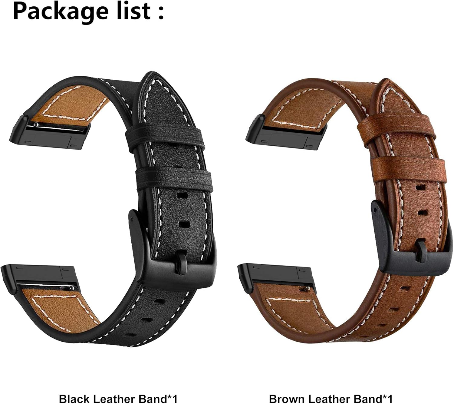 LDFAS Leather Band Compatible for Fitbit Sense 2 /Versa 4 Bands, (2 Pack) Women Men Accessory Watch Strap with Black Metal Buckle Compatible for Fitbit Sense, Versa 3 Band, Brown+Black - Image 2