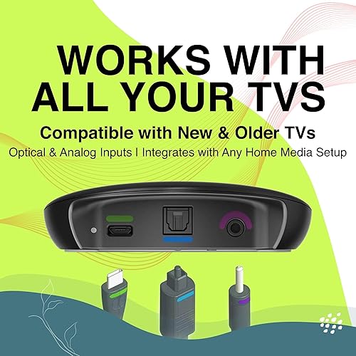 Miniatura 3 de Transmisor de TV para audífonos Bluetooth transmisor de audio inalámbrico con estéreo digital, fácil emparejamiento, entradas ópticas y analógicas,