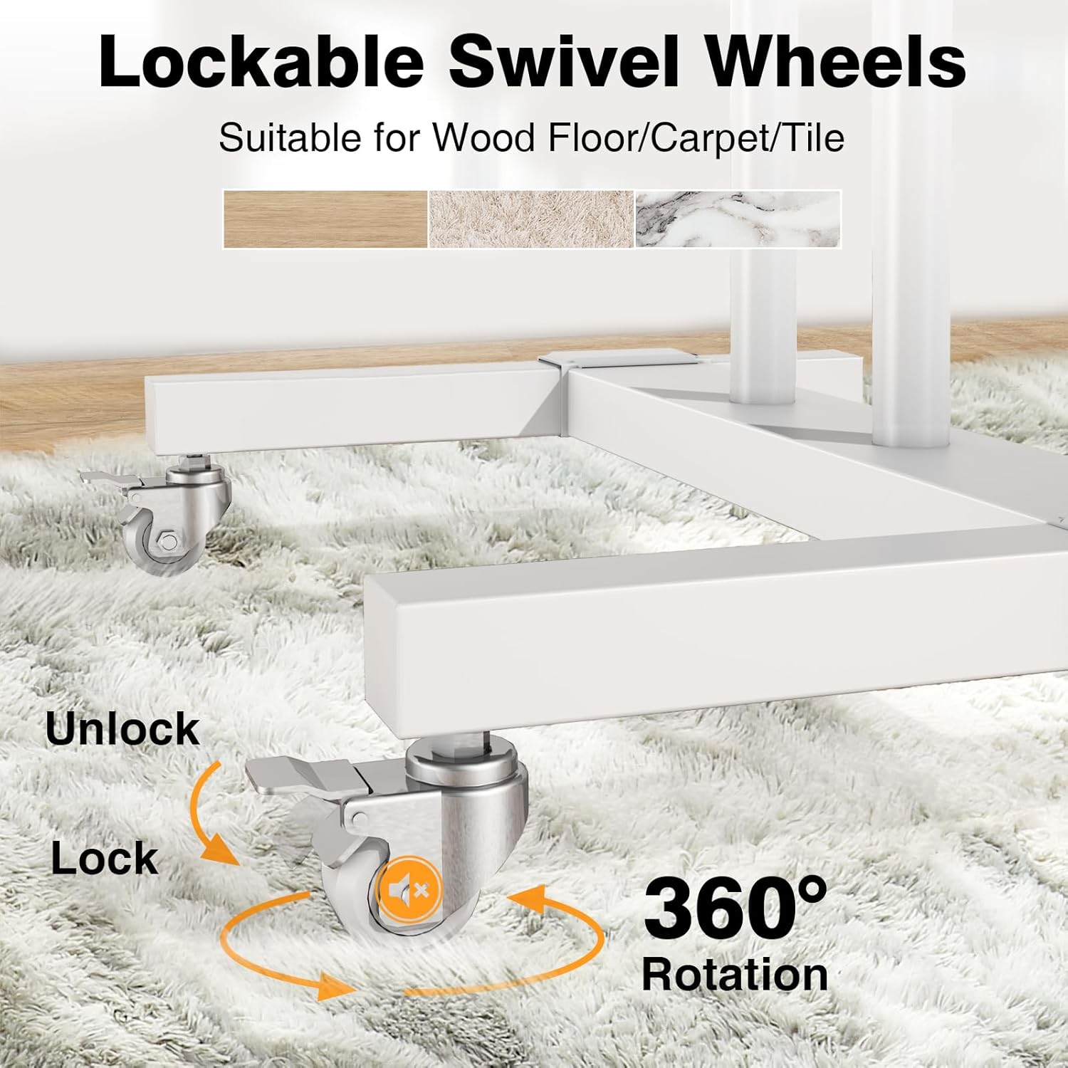 Mobile TV Stand Rolling TV Cart Floor Stand with Mount on Lockable Wheels Height Adjustable Shelf for 32-83 Inch TV Stand Flat Screen or Curved TVs Monitors Display Trolley Loading 110 lbs, White