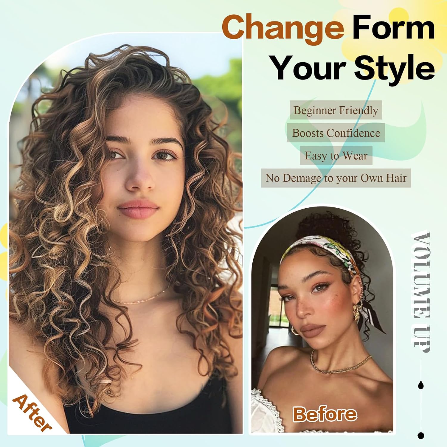 Clip in Hair Extensions,LEOSA 4PCS 16 inch Curly Hair Extensions Short Soft Natural Hairpiece Lace Weft Curly Wave Clip Ins Extensions Invisible for Women