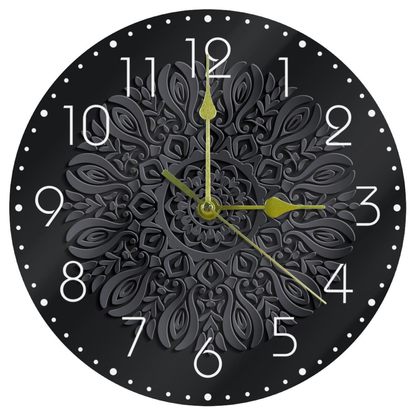 Horloge murale mandala foncé pour décoration de salon et cuisine