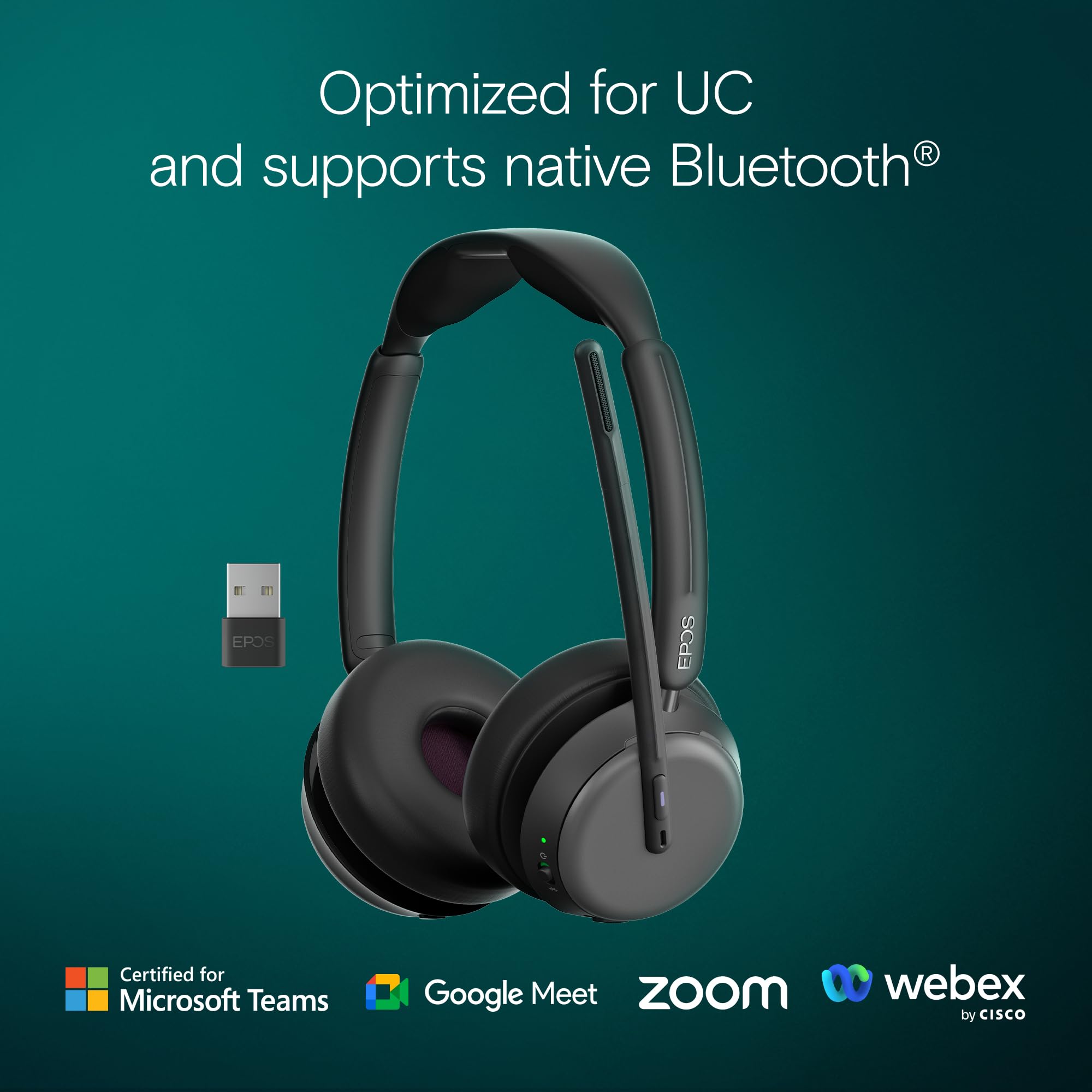 EPOS Impact 1000 MS UC ANC bezprzewodowy zestaw słuchawkowy Bluetooth z adapterem USB-C + USB-A do komputerów PC i Mac – biznesowy zestaw słuchawkowy z adaptacyjnym ANC i redukcją szumów AI