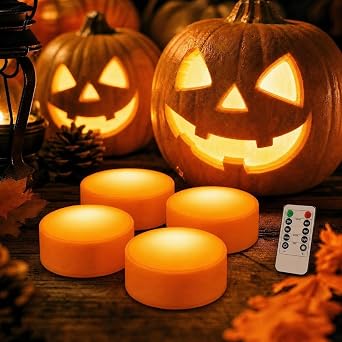 4-Pack Halloween Decorations LED Pumpkin Lights, Pumpkin Light Decoration