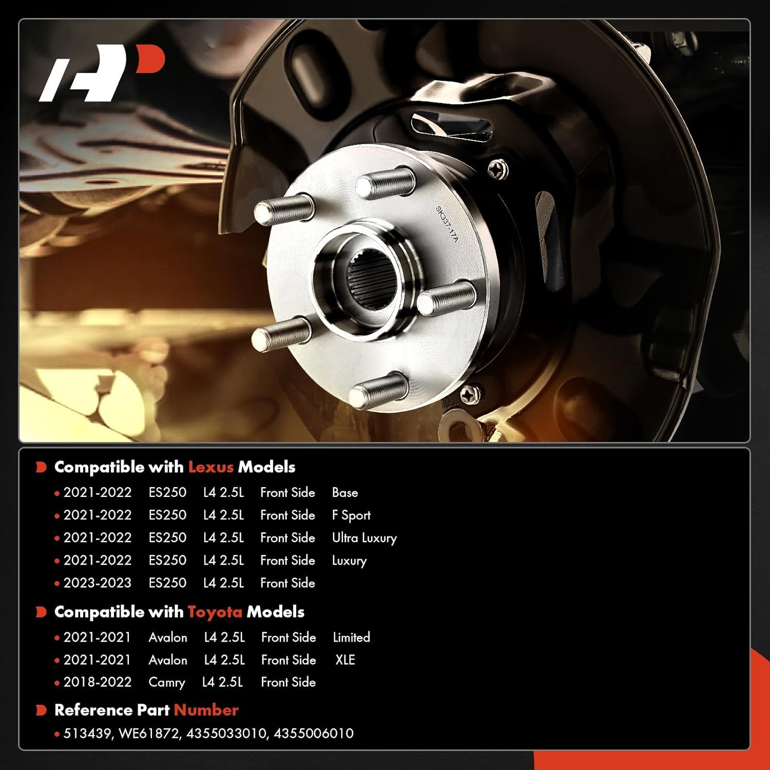 A-Premium 2 x Front Wheel Bearing and Hub Assembly with 5-Lug Compatible with Toyota Camry 2018-2022, Avalon 2021, Lexus ES250 2021-2023, 2.5L Gas, Except Hybrid Model