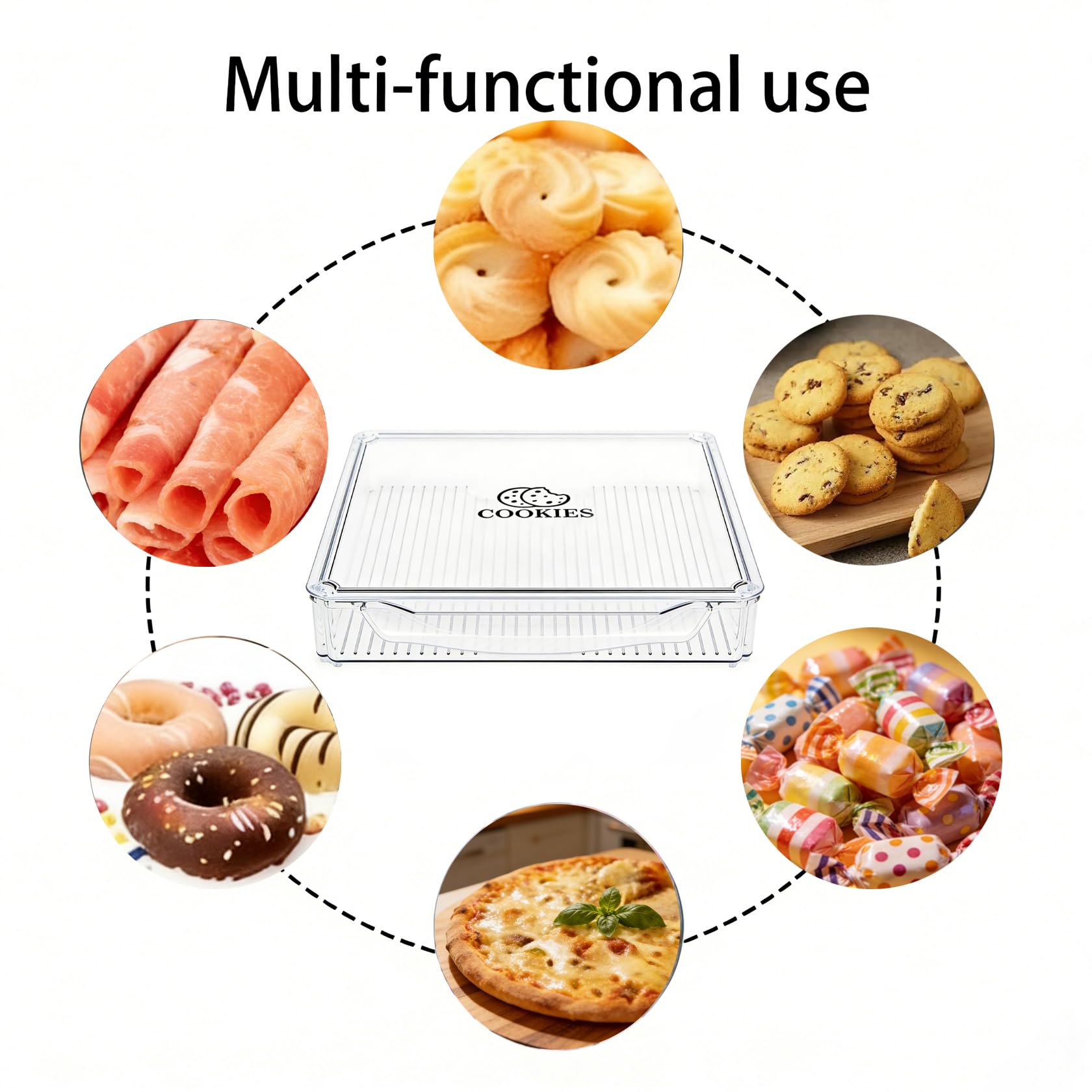 Cajas de galletas – 2 juntas cuadradas grandes – Recipiente apilable para aperitivos, para guardar y organizar galletas horneadas, verduras, dulces, transparentes, 30 x 30 x 5 cm