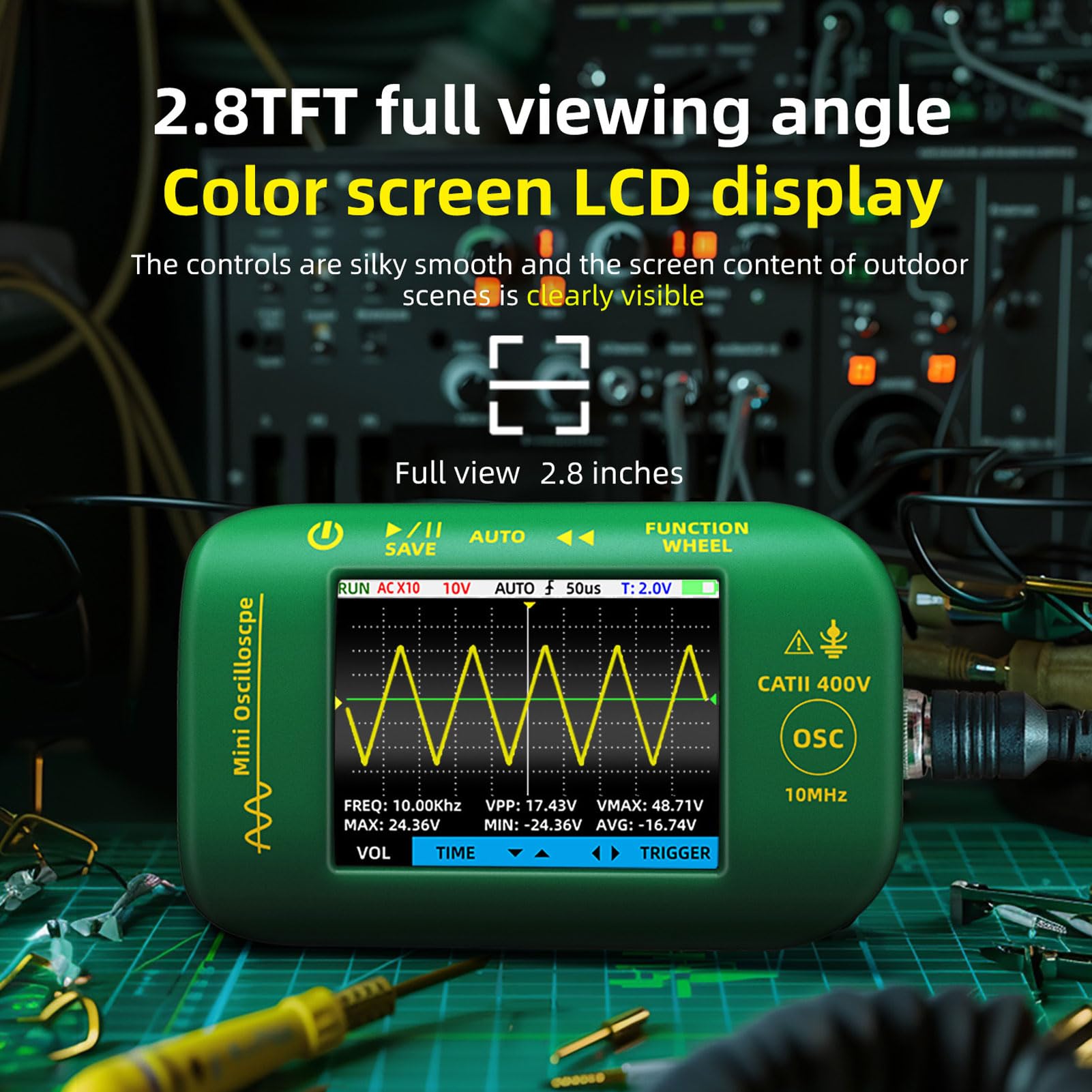 Handheld Digital Oscilosloscope, Przenośny Oscyloskop 10 MHz 2,8 -calowy Ekran z sondą testową + Sonda Oscyloskopu