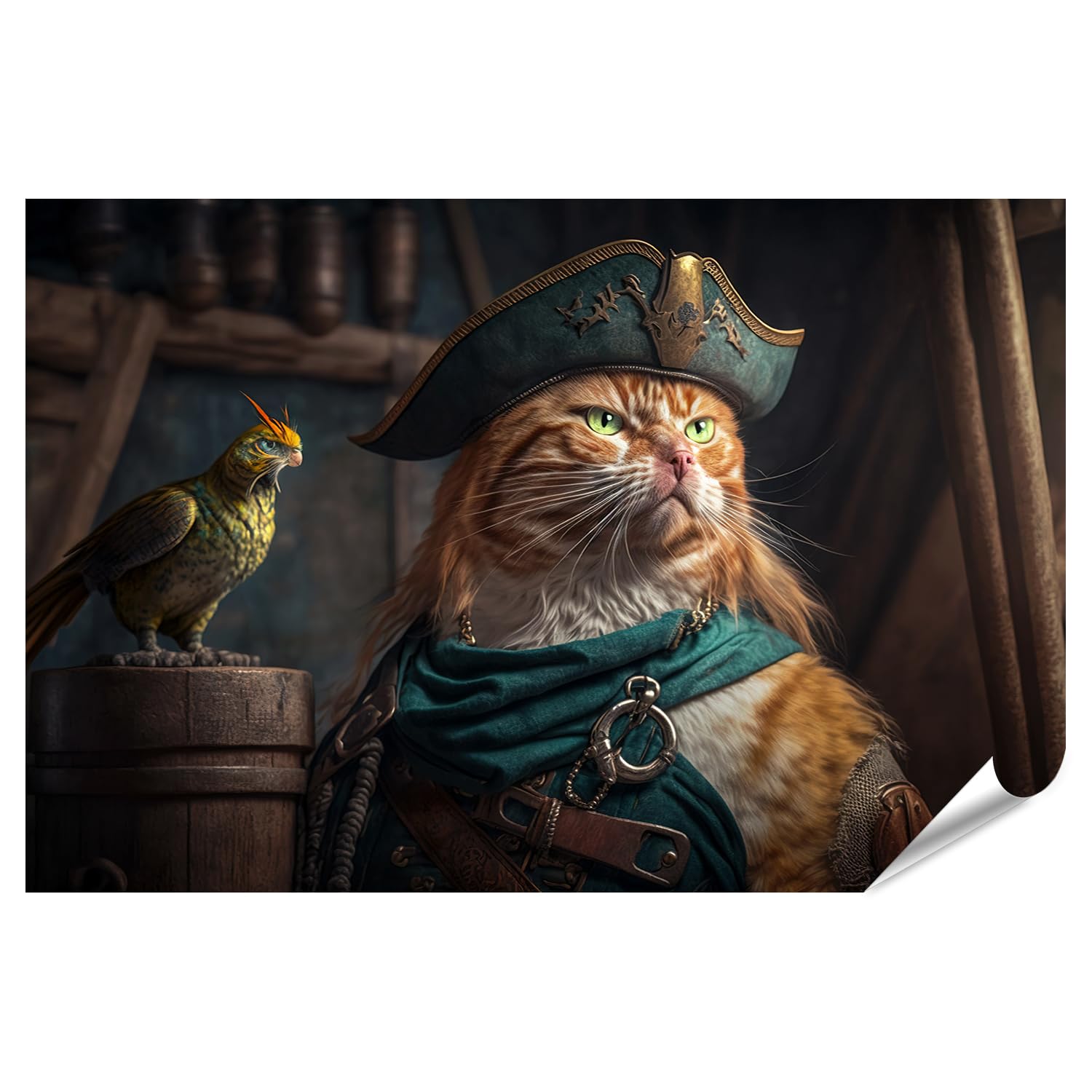 islandburner XXL - Poster con Stampa di gatto pirata, ritratto serio, vintage, military Clothes KI