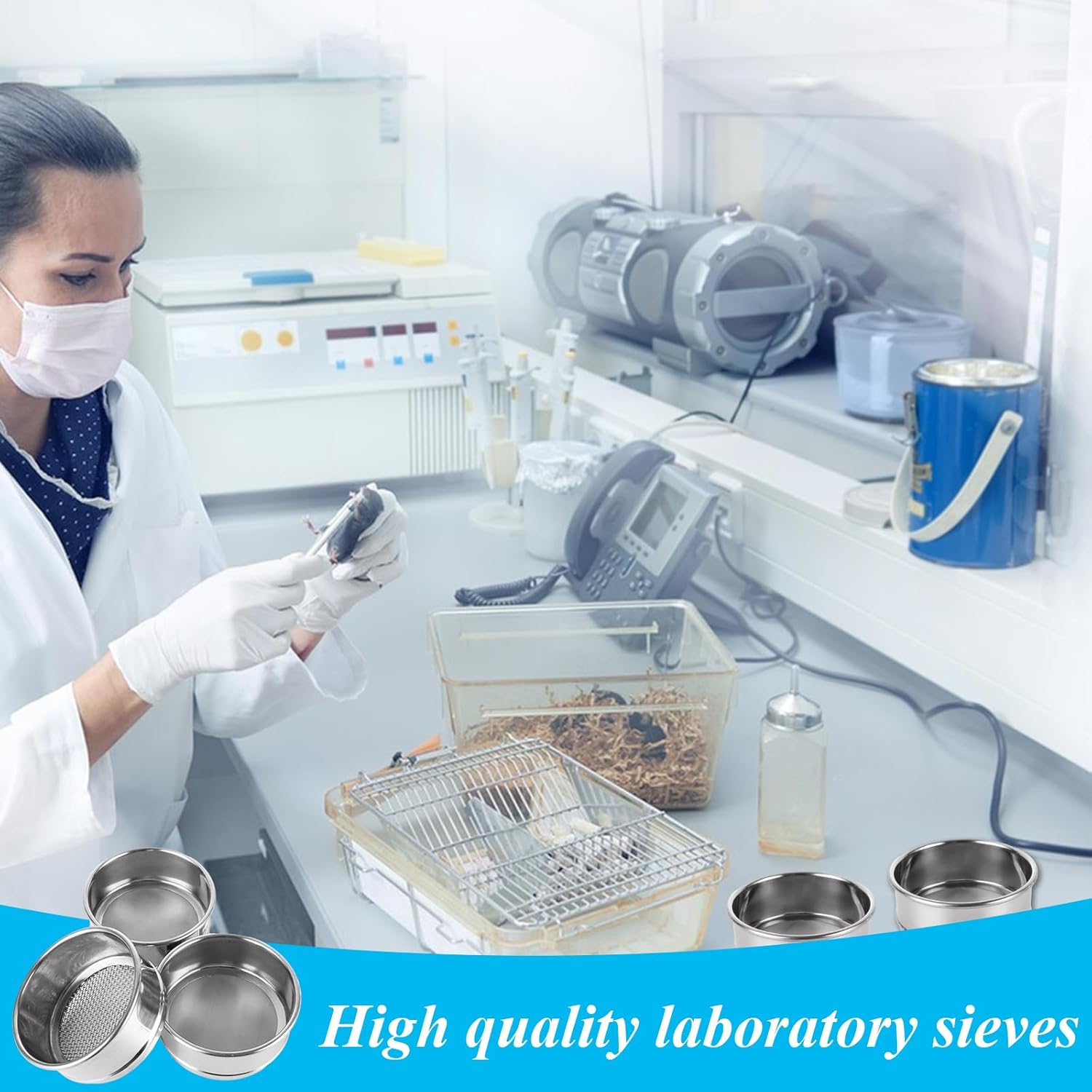 3 PCS Lab Sieves 304 Stainless Steel Test Sieves 300 Mesh 0.05mm, 100 Mesh 0.154mm, 10 Mesh 2mm Aperture Lab Standard Test Sieve φ10cm/4”Dia Economy Test Sieve for Industrial Laboratory