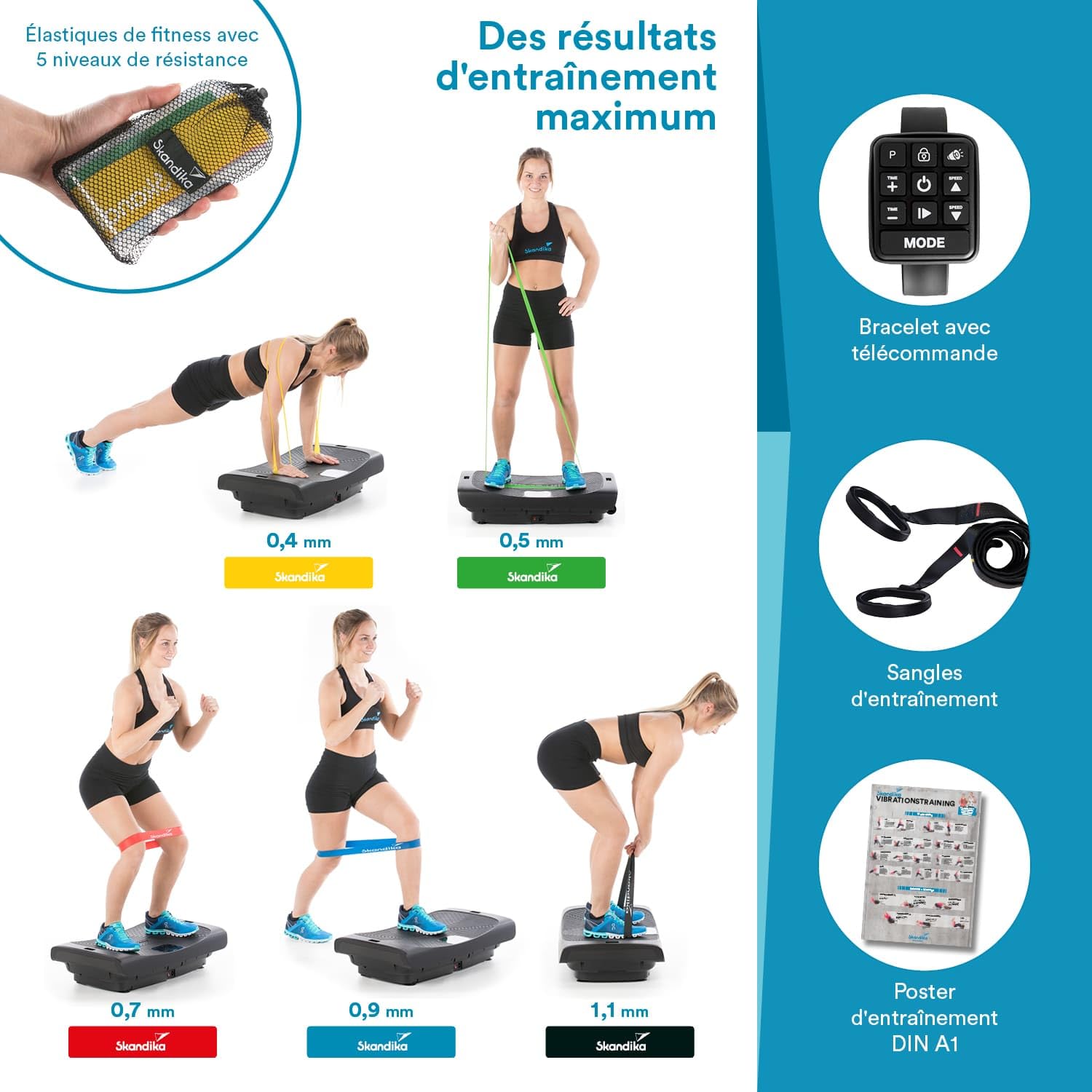 Skandika Platforma wibracyjna 4D V3000 | Zakrzywiona platforma wibracyjna, technologia Smart LED, trening wideo, głośnik Bluetooth i paski treningowe | Domowe urządzenie fitness