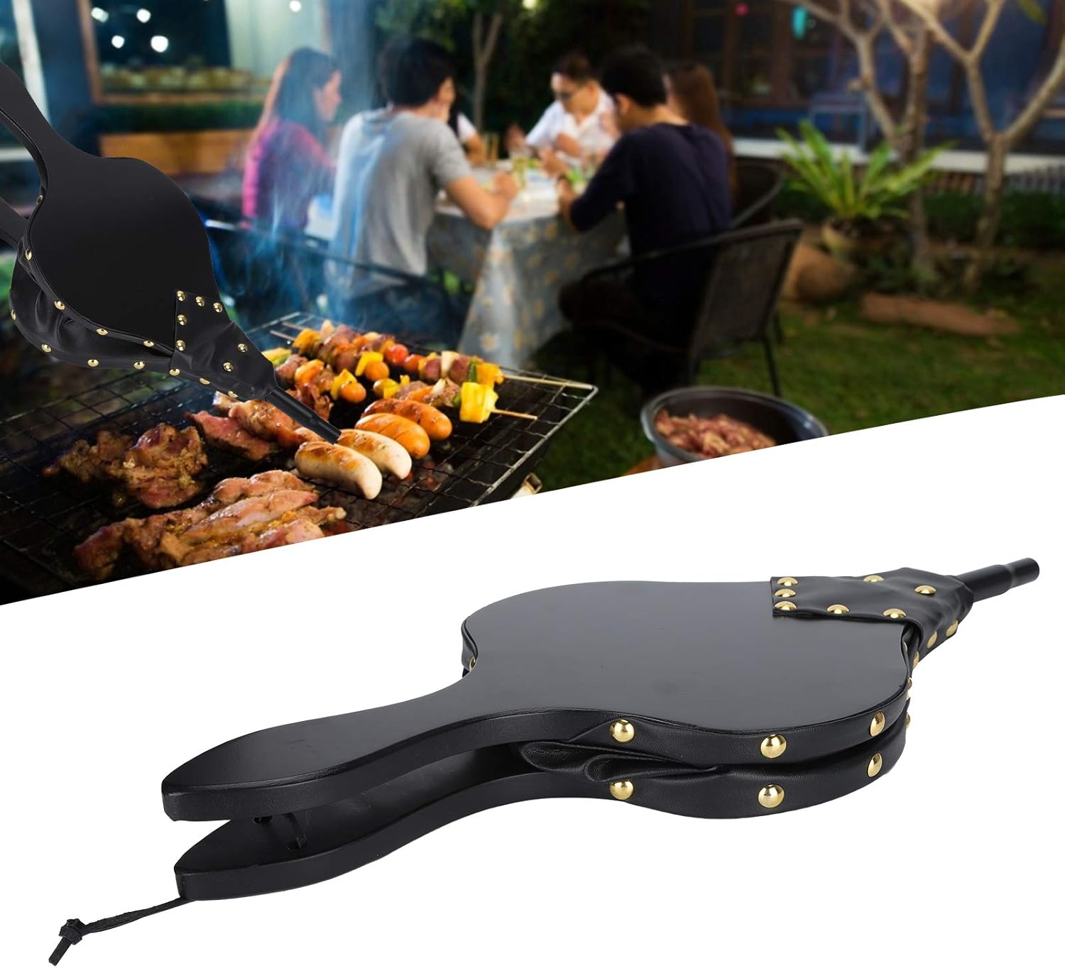 Wooden Blower Fire Bellows for Barbecue, Hand Bellow with Long Handle, Manual Air Blower for Fireplace Tools, Perfect for Outdoor Camping and Indoor Fireplace, Wood and Leather Con