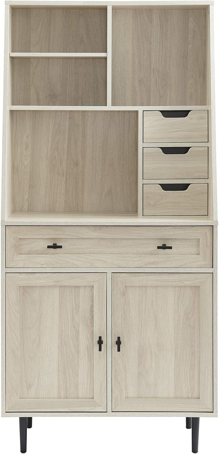Super Deal Product Walker Edison Secretary Hutch Wood Desk with Keyboard Drawer Bookshelf Storage Home Office Storage Cabinet, 64 Inch, Birch