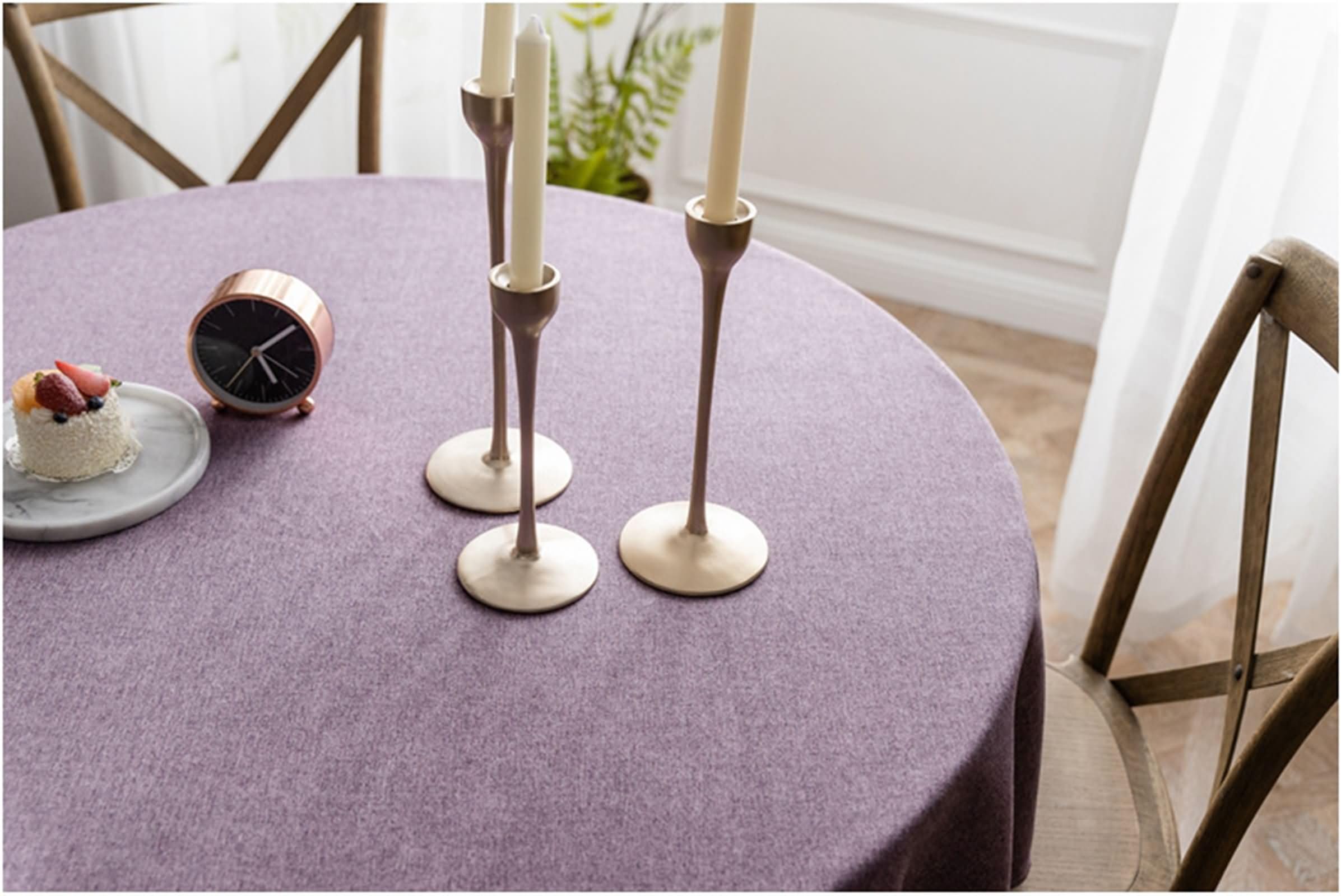 Tischdecke Rund Fleckabweisend 160CM,Tischdecke Modern Lila Einfarbig Polyester Tischdeko Hochzeit