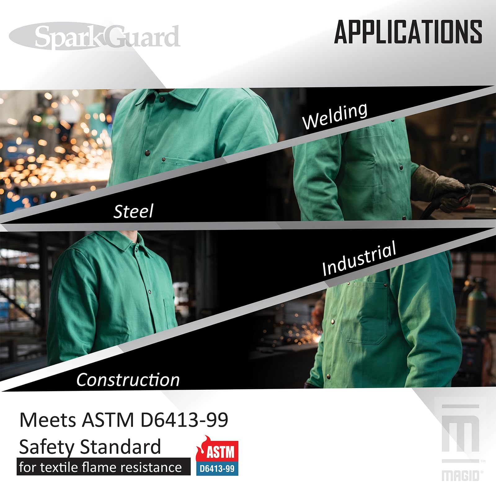 Guante Magid y seguridad 1830-xs Sparkguard verde resistente al fuego estándar peso chaqueta