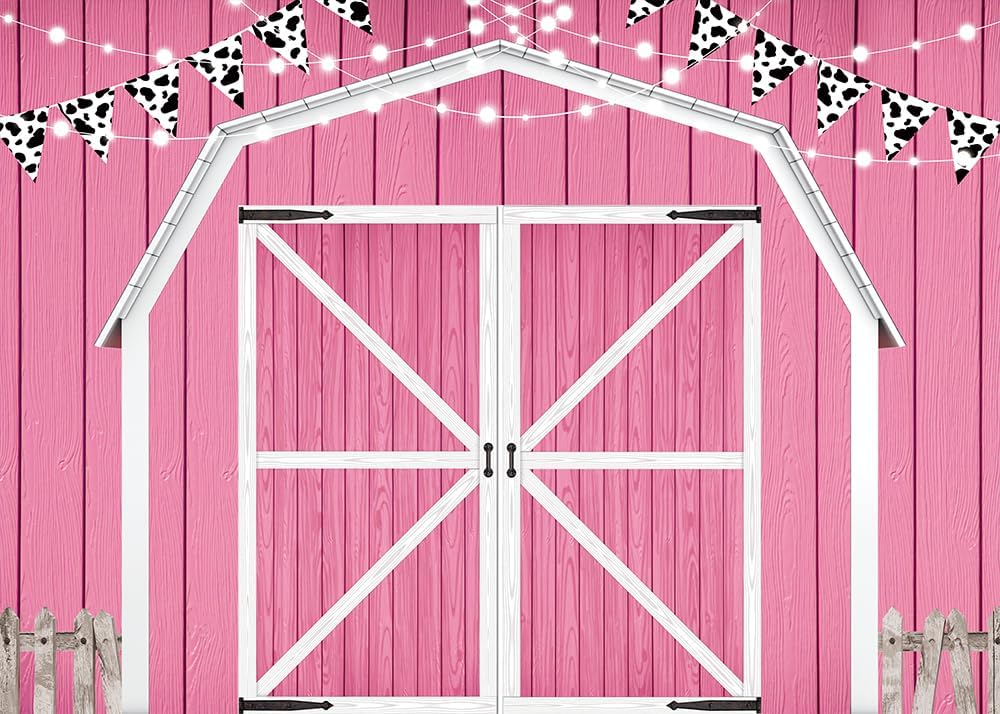 Pink Barn Door Backdrop Wooden Barn Door Farmhouse Photography Rustic Farm Backdrop Country Scene Farm Party Decoration Photo Props for Party(10×8FT)