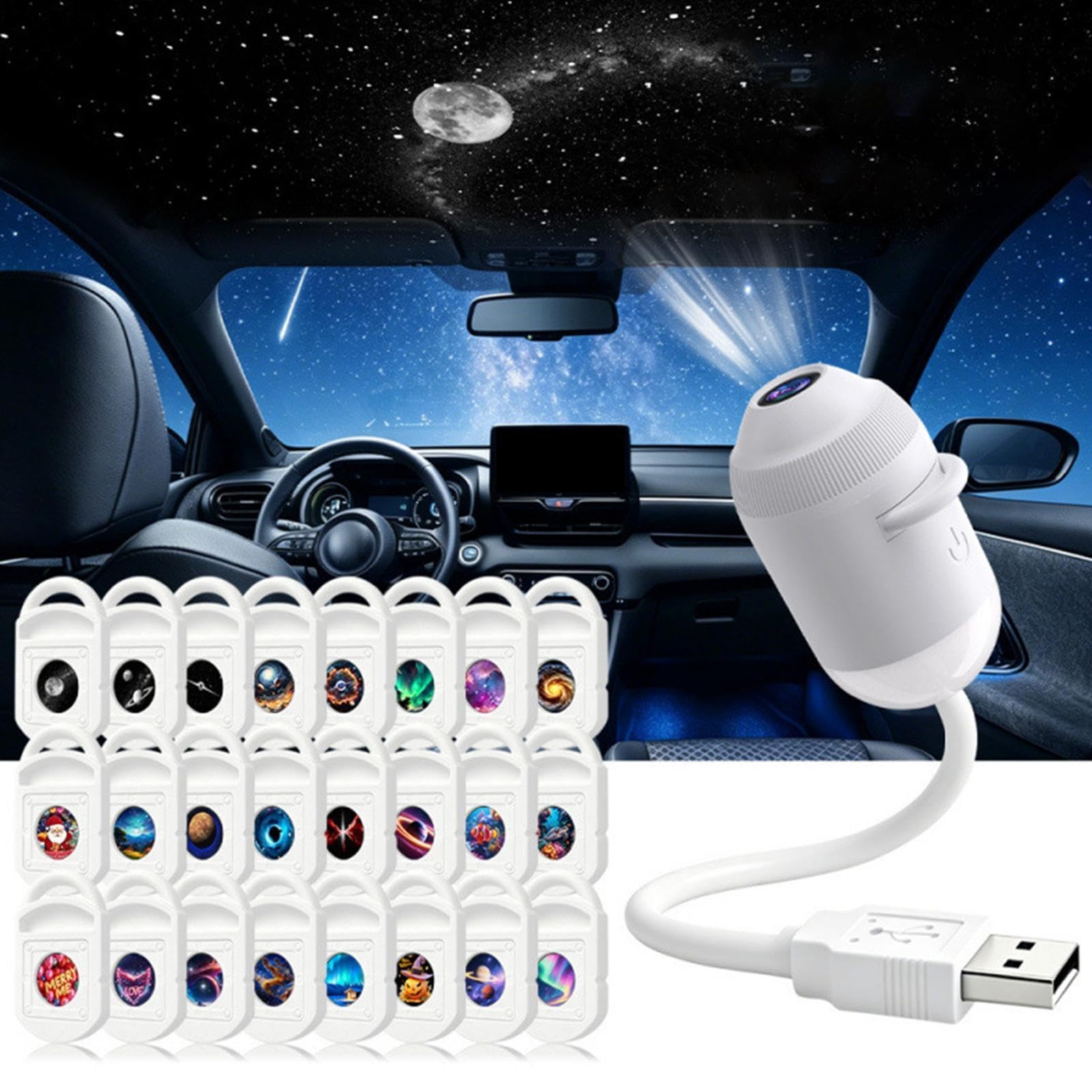 Générique Proiettore , Luce Notturna Da Parete USB Rotante A 360 Gradi | Proiettore rotativo a 360 gradi con 24 diapositive di pellicola per auto, casa, feste, soggiorno, dormitorio, hotel, campo