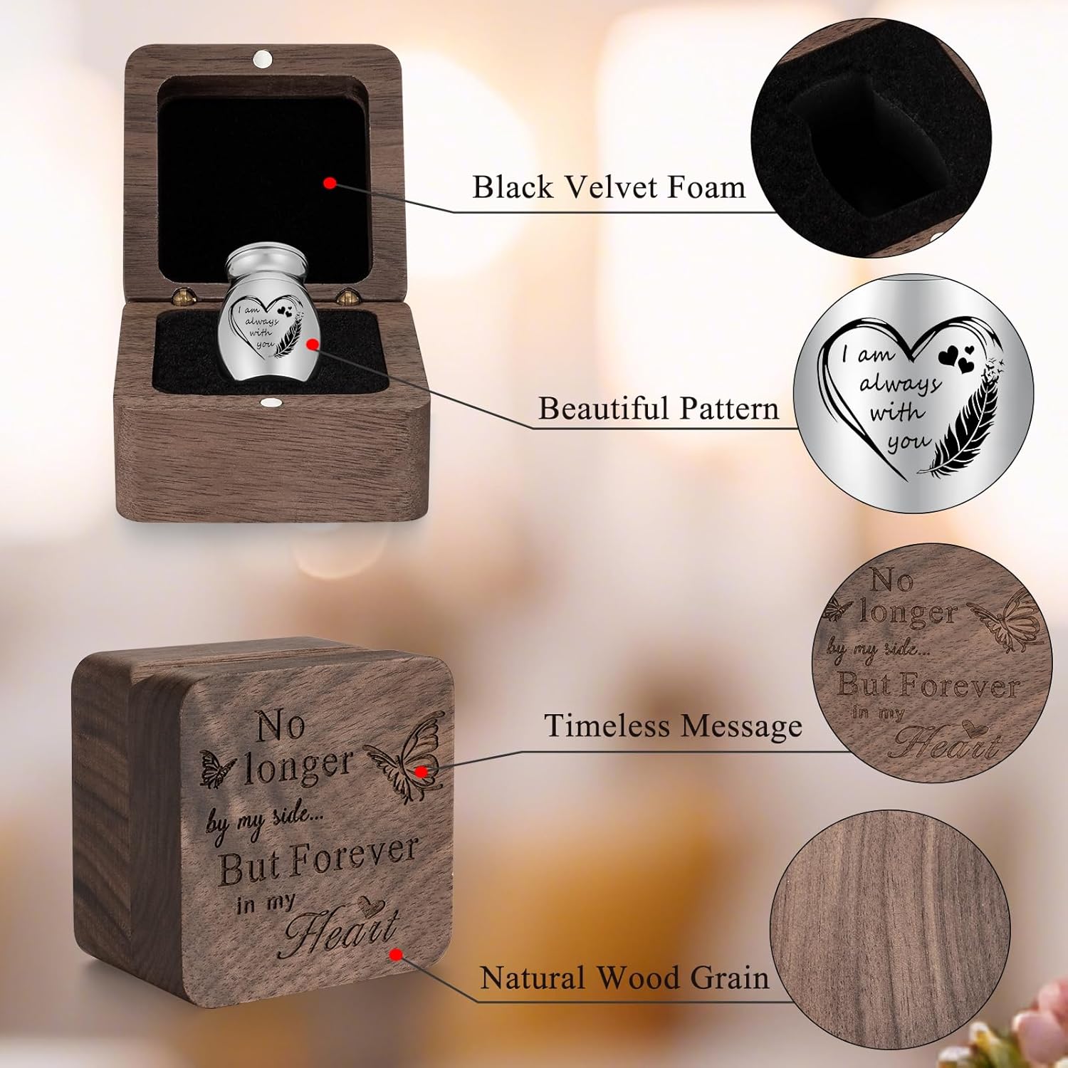 SOITIS Customized Small Urns for Human Ashes Keepsake 1.2 Inches Stainless Steel Mini Urns for Ash Square Box Tiny Cremation Urns for Women Men Funeral Keepsake Urn