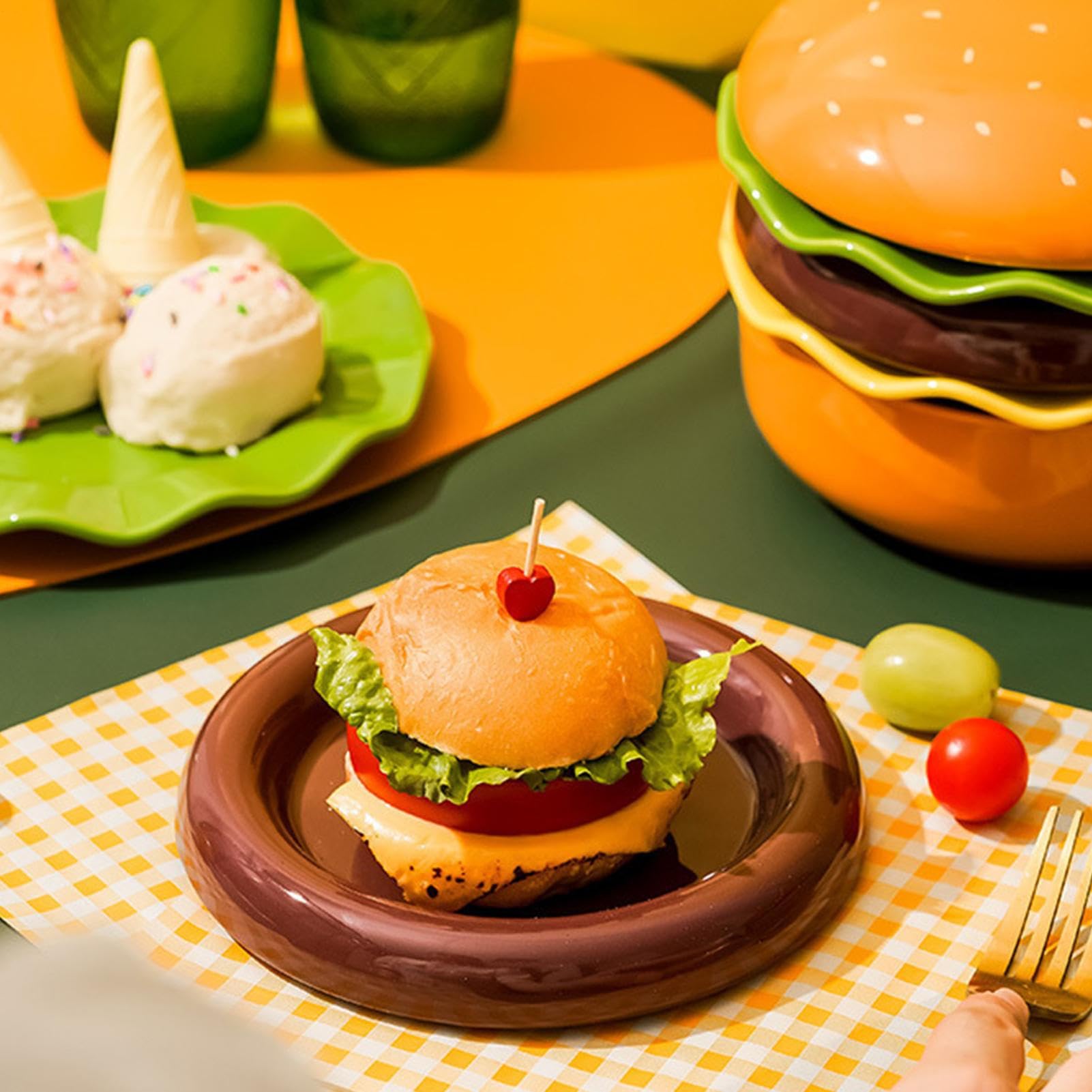 Set Di Per Hamburger Impilabili Stoviglie In Ceramica Impilabili | Per Cena E Dolce Per Organizzatori Di Feste Cuochi Domestici Cena In Famiglia Picnic All'Aperto Compleanno Barbecue Raduno