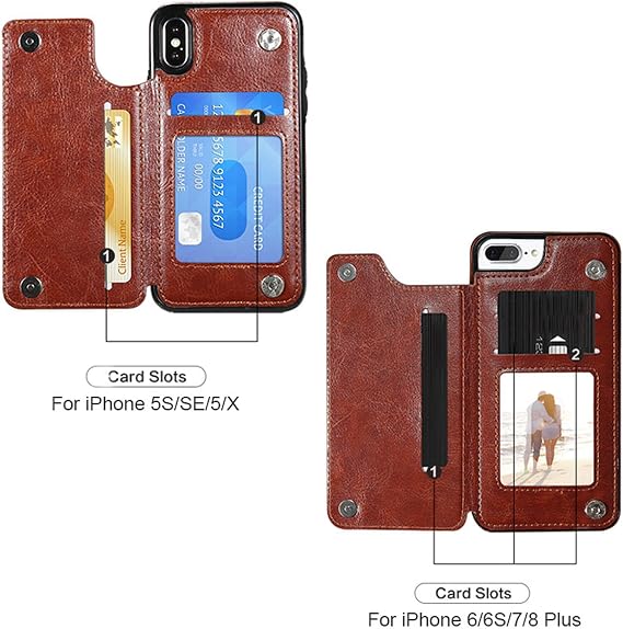 レトロ PU フリップレザーケース For Apple 14 13 12 11 プロマックス XS マルチカードホルダー電話ケース For Apple X 7 8 プラス SE カバー-Rose Gold-iPhone 12 Mini