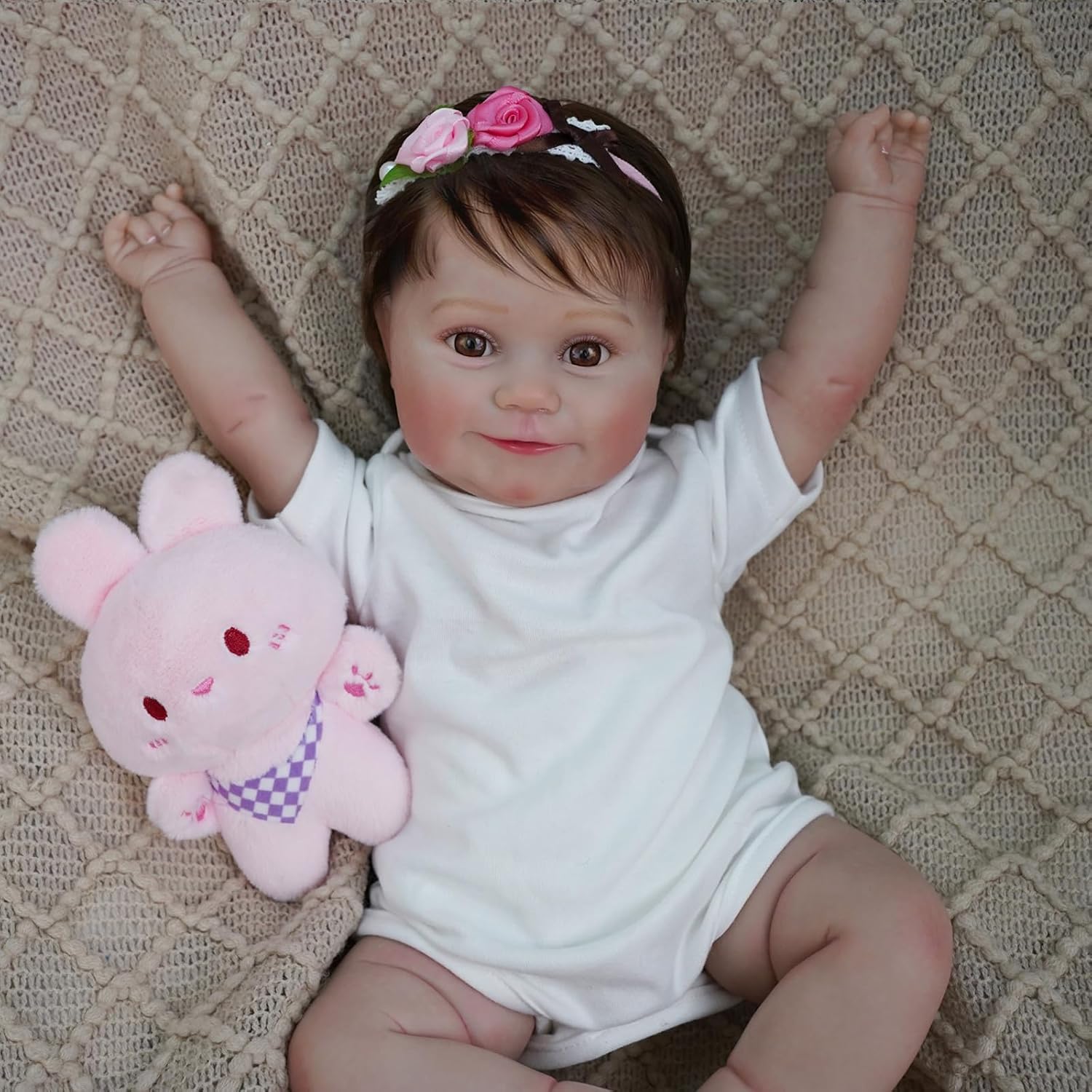Bebê Reborn Boneca Silicone Realista Menina Cabelo Implantado Olhos Castanhos 48cm Pode Tomar Banho Boneca com roupas e brinquedos de presente para crianças