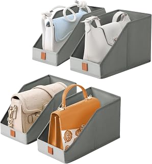 DIMJ Closet Organizers for Purses and Bag Storage, Small Storage Bins Foldable, Storage Baskets for Shelves, Wardrobe, Bedroom, Office - Fabric Cube Storage 4 Pack(Gray, 5.9 x 11.8 x 6.7 in)