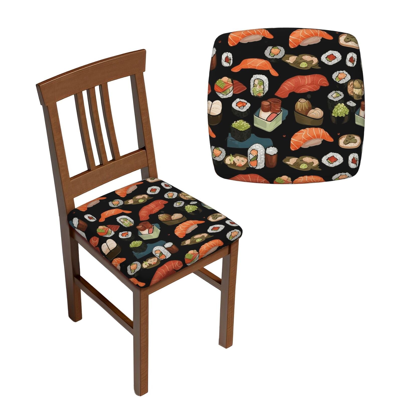 FodPand 4PCS Dining Chair Covers for Dining Room Japanese Sushi Black Chair Seat Cover Stretch Parsons Chair Slipcover Removable Washable Seat Cushion Slipcovers Cover for Kitchen Office