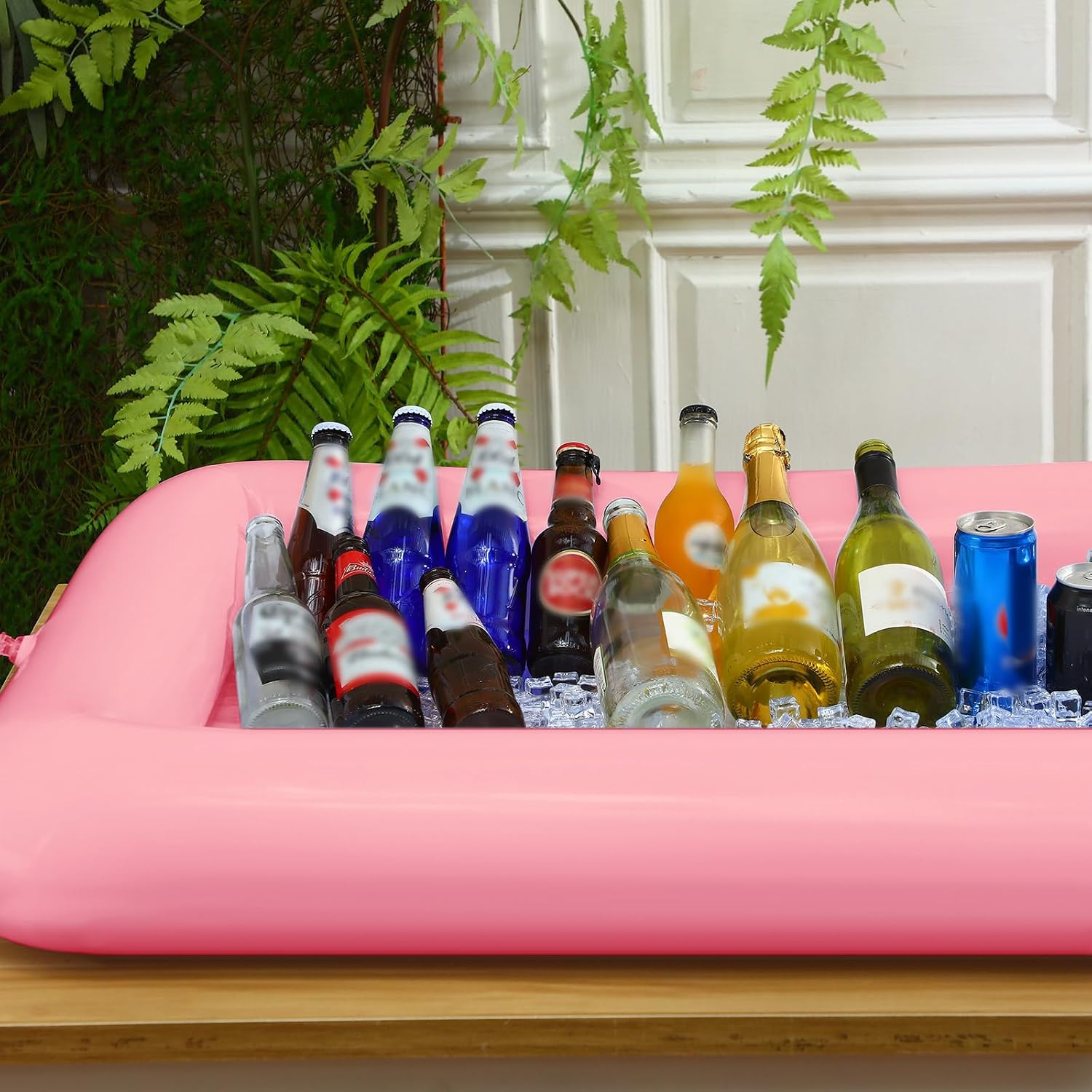 Halloscume Large Inflatable Serving Bar 72 x 30 x 5'' Inflatable Ice Serving Buffet Bar Inflatable Cooler Ice Buffet Salad Serving Trays with Drain Plug for Pool Outdoor Party Picnic(Pink,1 Pack)