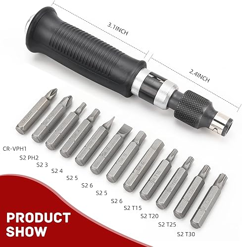 Miniatura 7 de Juego de destornilladores de impacto reversibles manuales de 12 pulgadas, 12 destornilladores de impacto S2, acero mucho más duradero, desenganche,