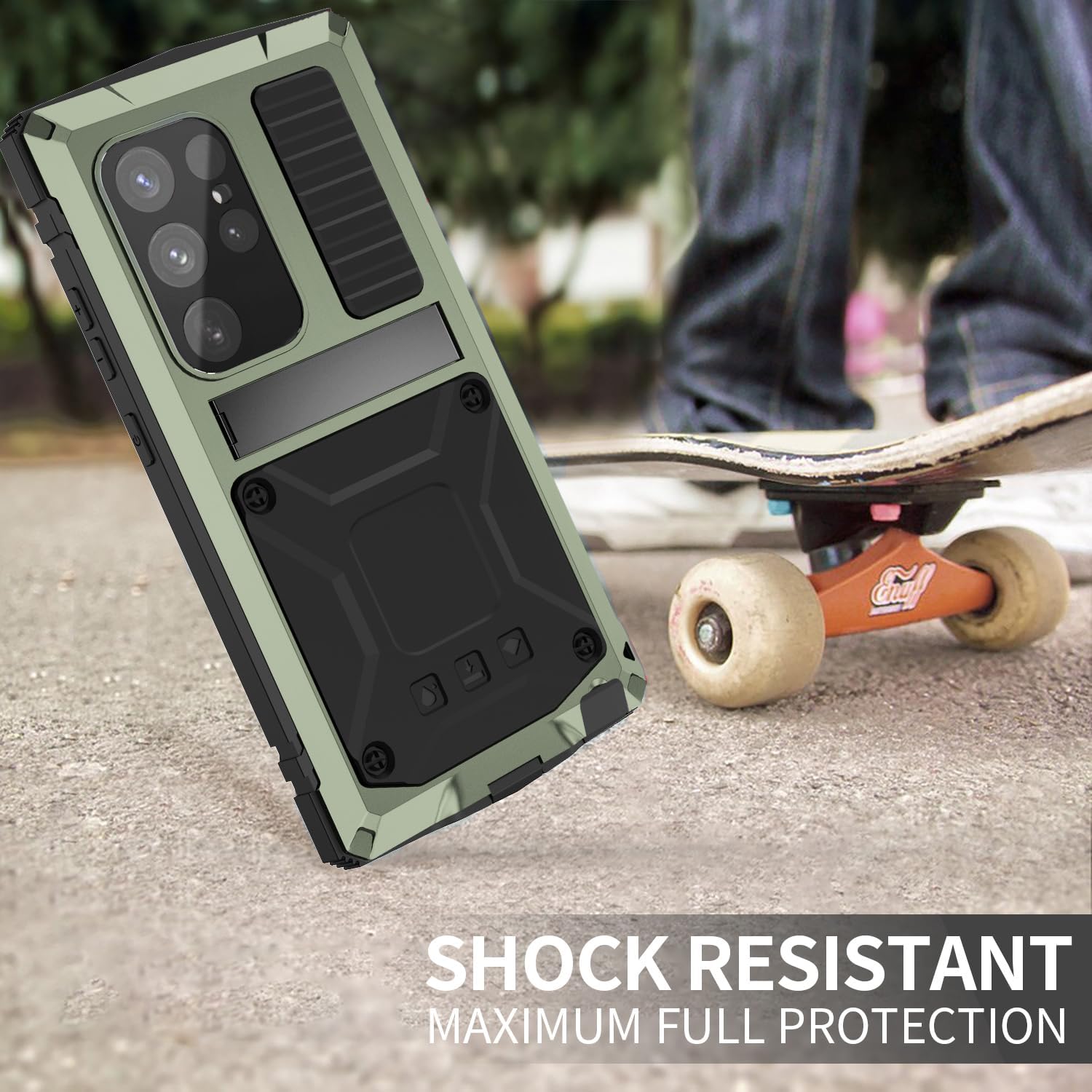 Compatible with Samsung Galaxy S25 Ultra Metal Bumper Heavy Duty Case with Stand Screen Protector Camera Cover Hybrid Durable Metallic Military Dust Proof Drop Pro Full Body Man (Green) - Image 4