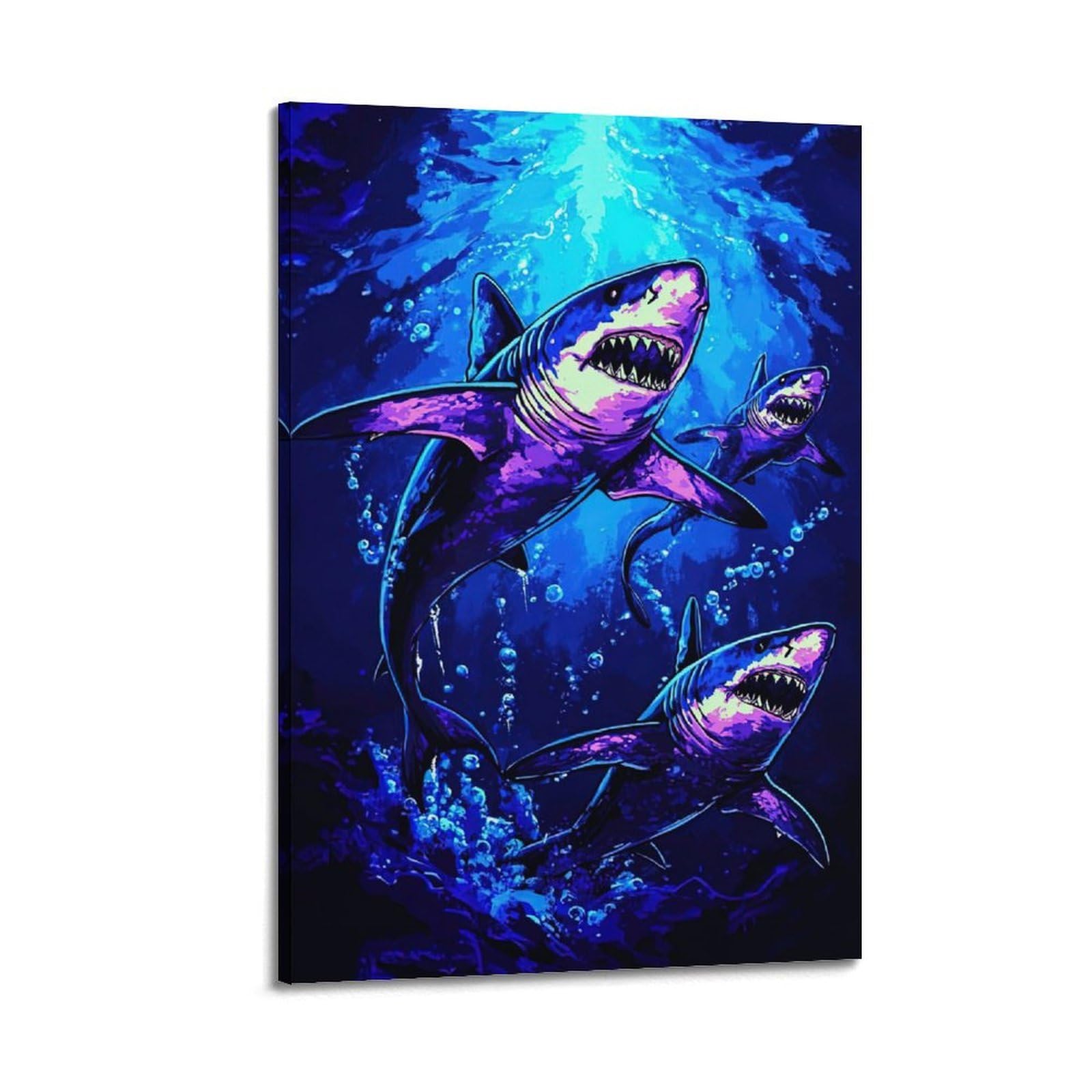 ZSZWHJ Animal Poster Three Sharks in The Ocean Poster Decorative Painting Canvas Wall Posters And Art Picture Print Modern Family Bedroom Decor Posters 20x30inch(50x75cm)